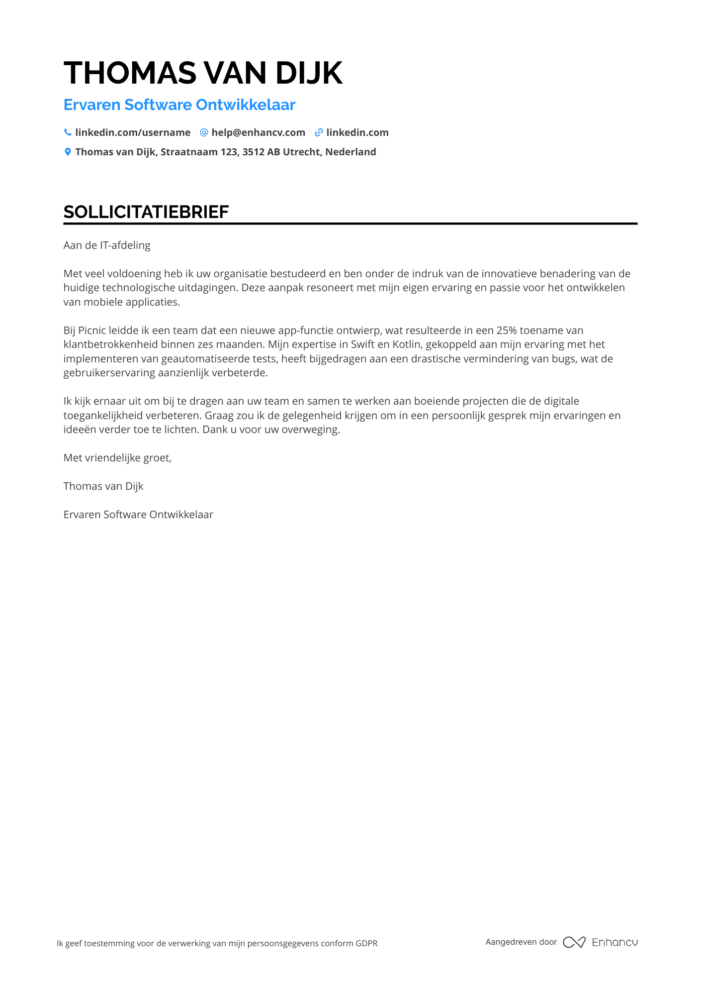 Sollicitatiebrief voor Software Ontwikkelaar Mobile Resume Example