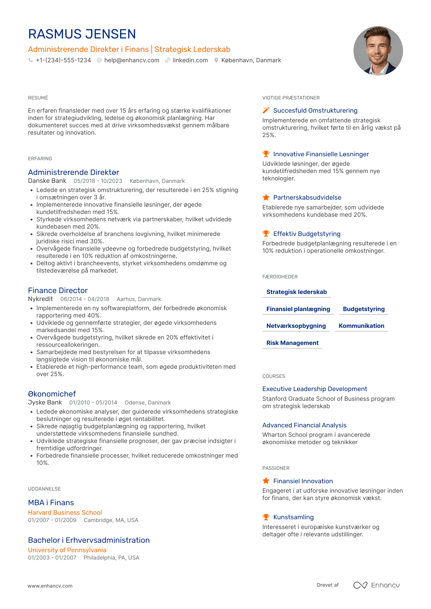 CV til Administrerende Direktør i Finanssektoren Resume Example