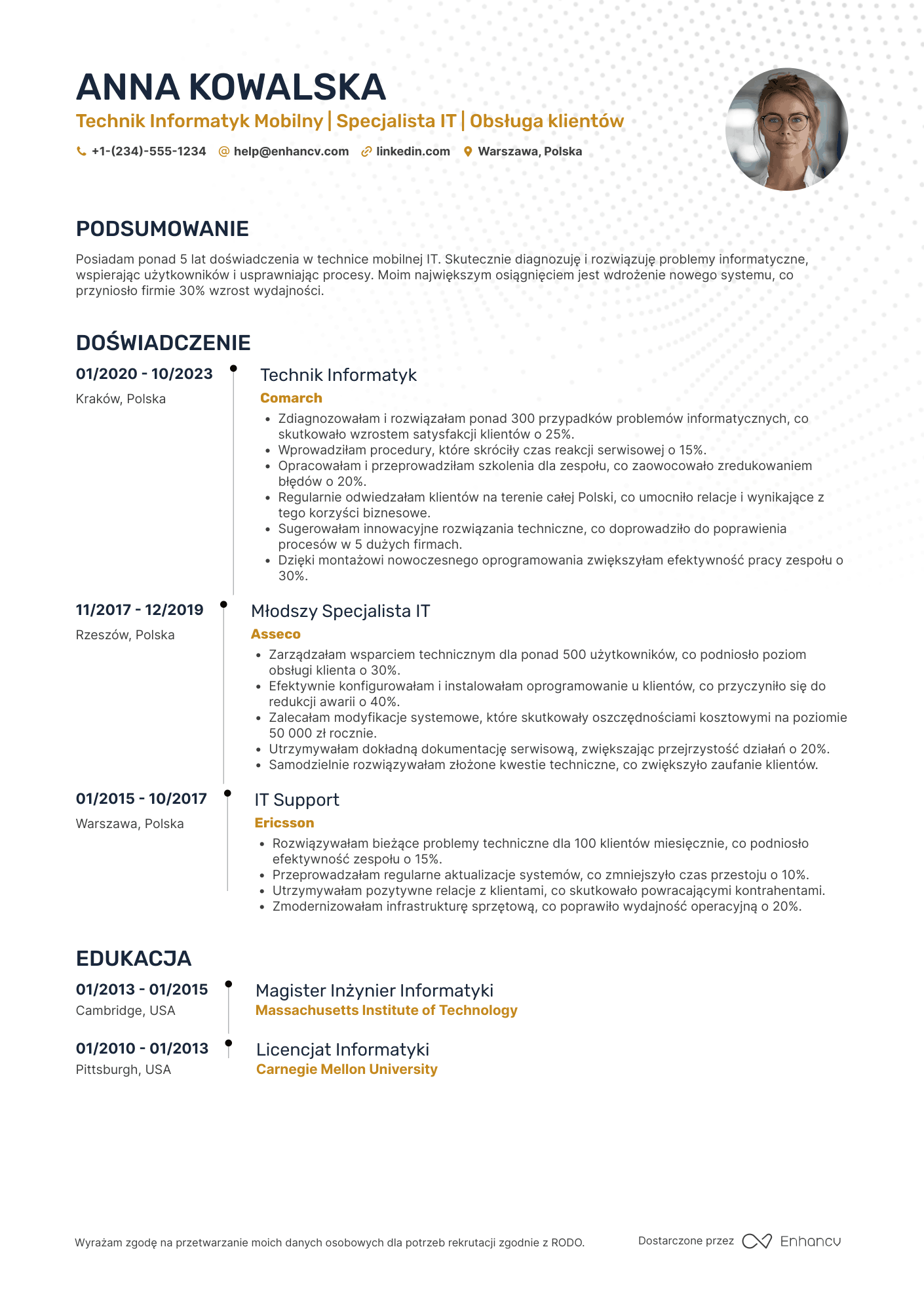 CV dla Technik Informatyk Mobilny Resume Example
