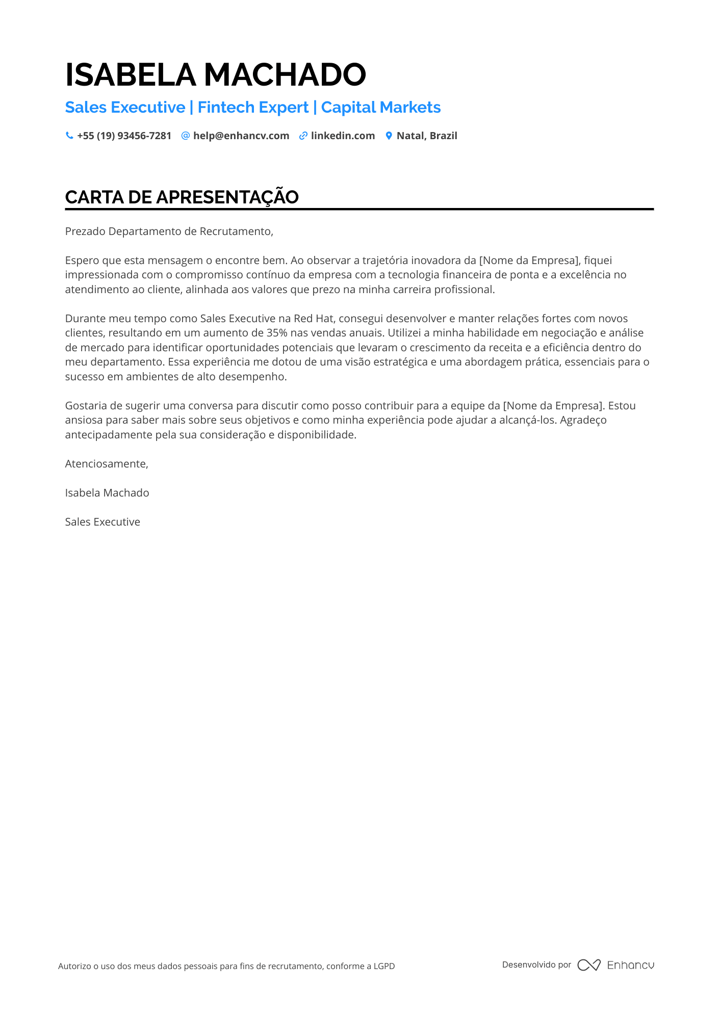 Executivo de Vendas de Medicina Resume Example