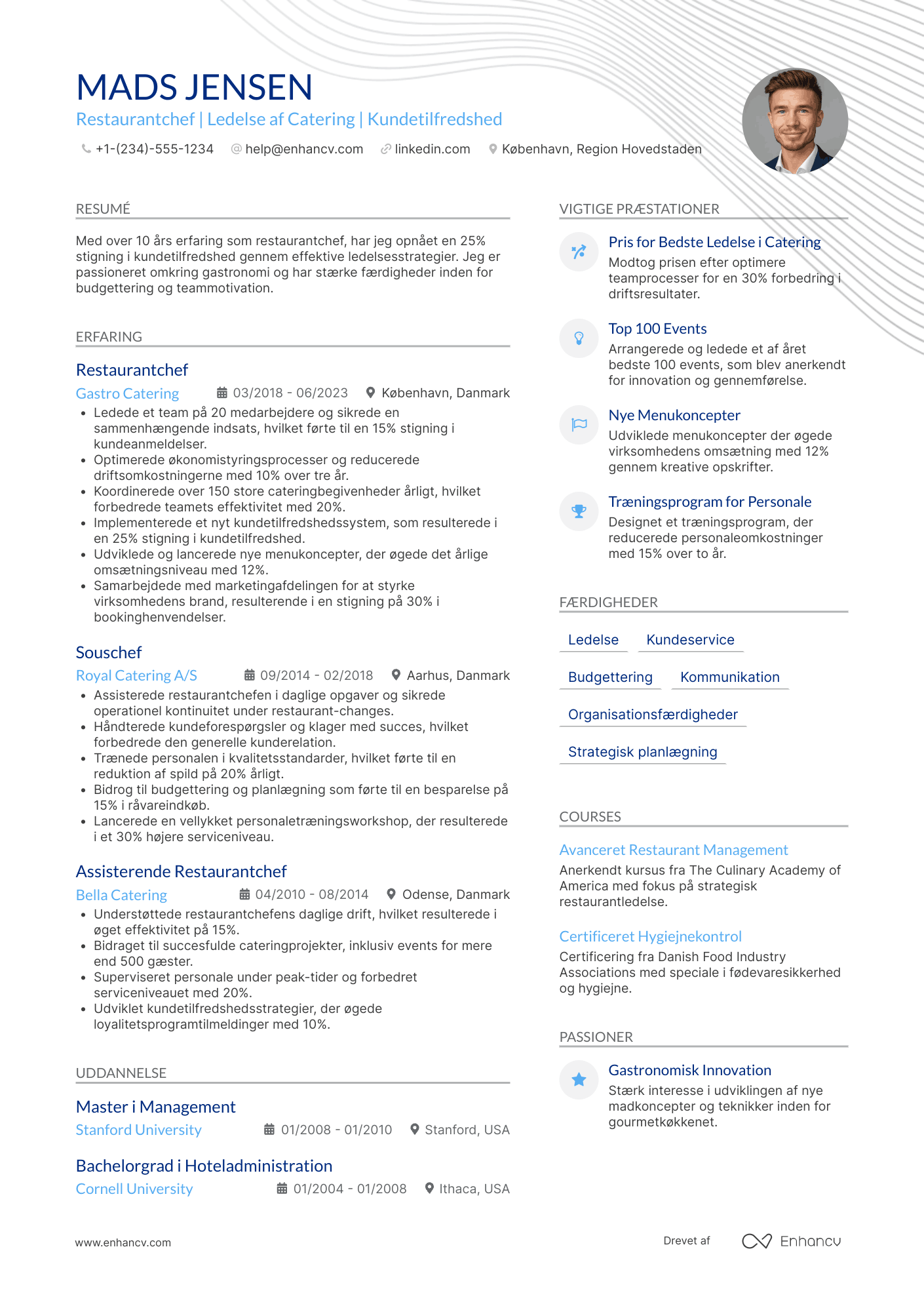 CV til Restaurantchef for catering Resume Example