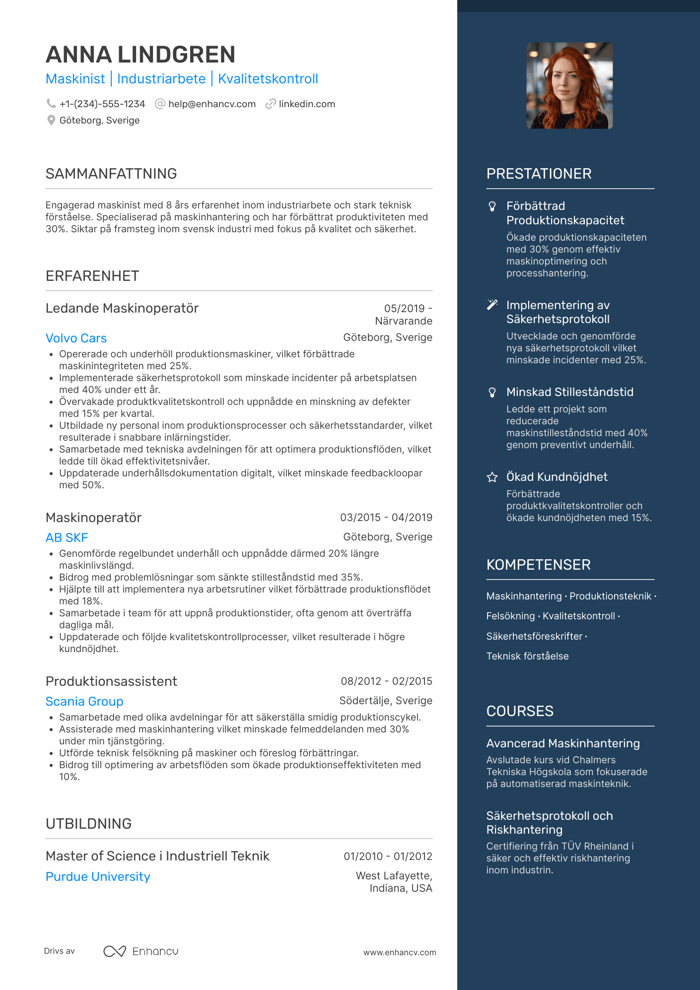 CV för Fabriksarbetare Maskinist Resume Example