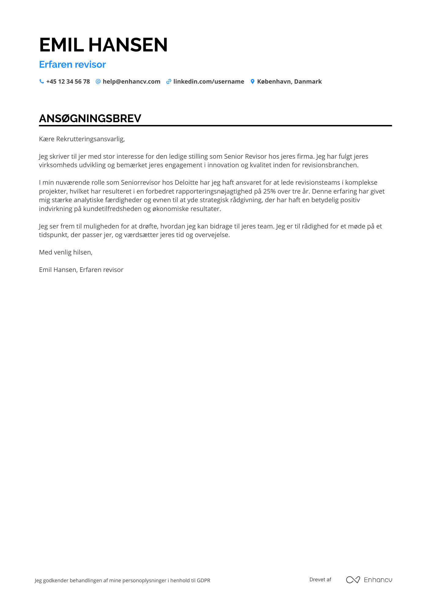 Ansøgningsbrev til Seniorrevisor Resume Example