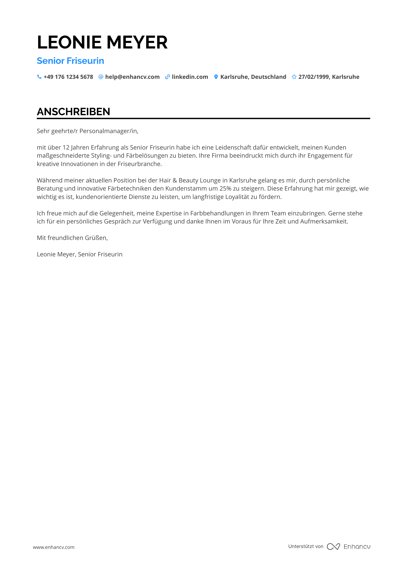 Senior Friseurin Resume Example
