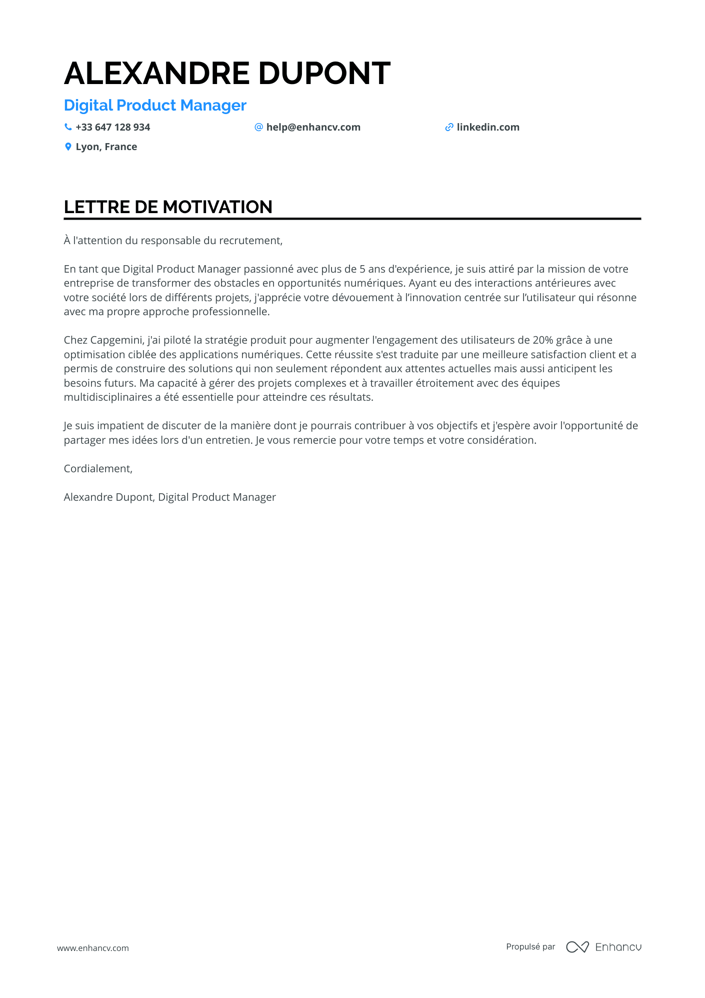 Chef de Produit Digital Resume Example