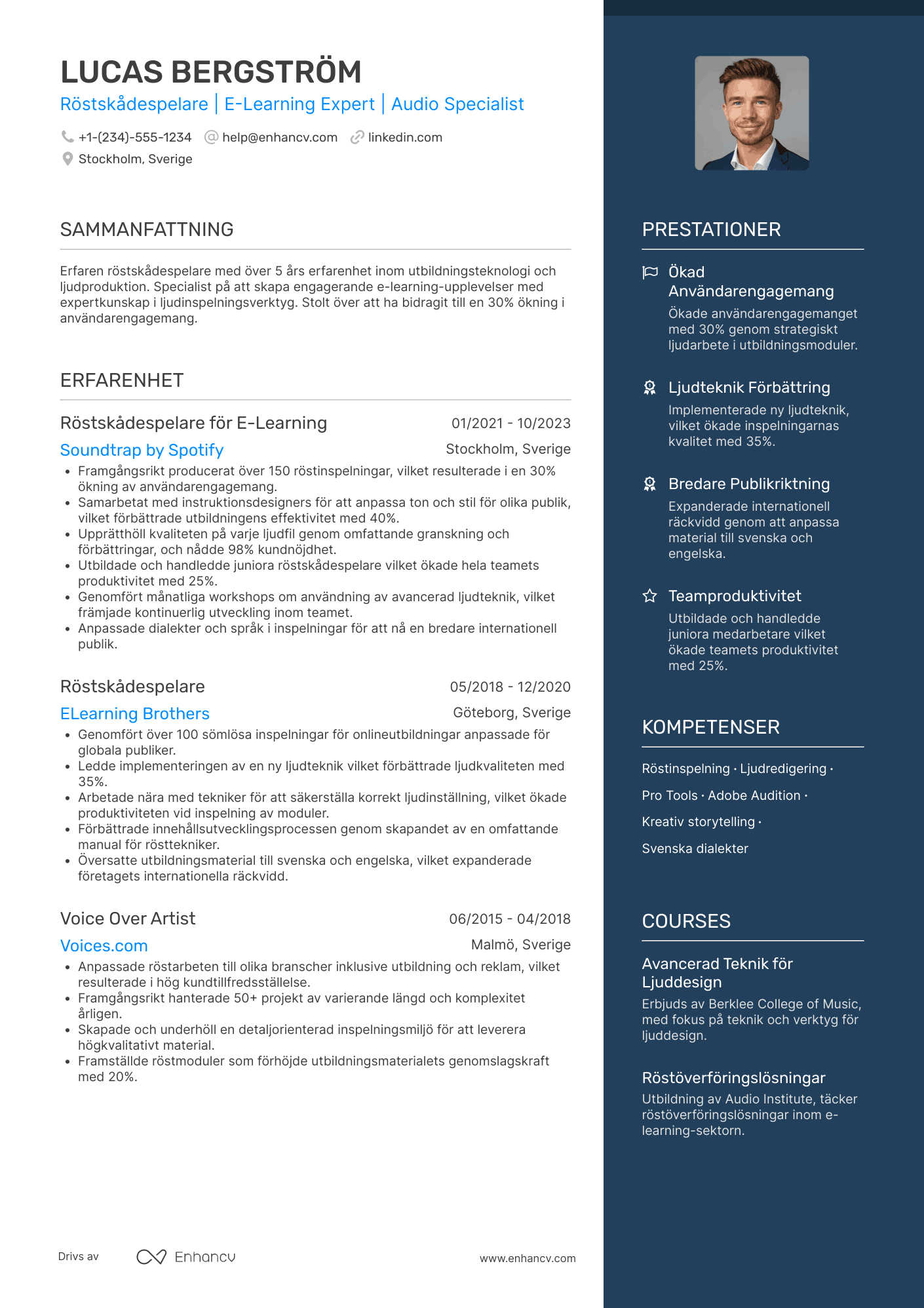 CV för Röstskådespelare för e learning Resume Example