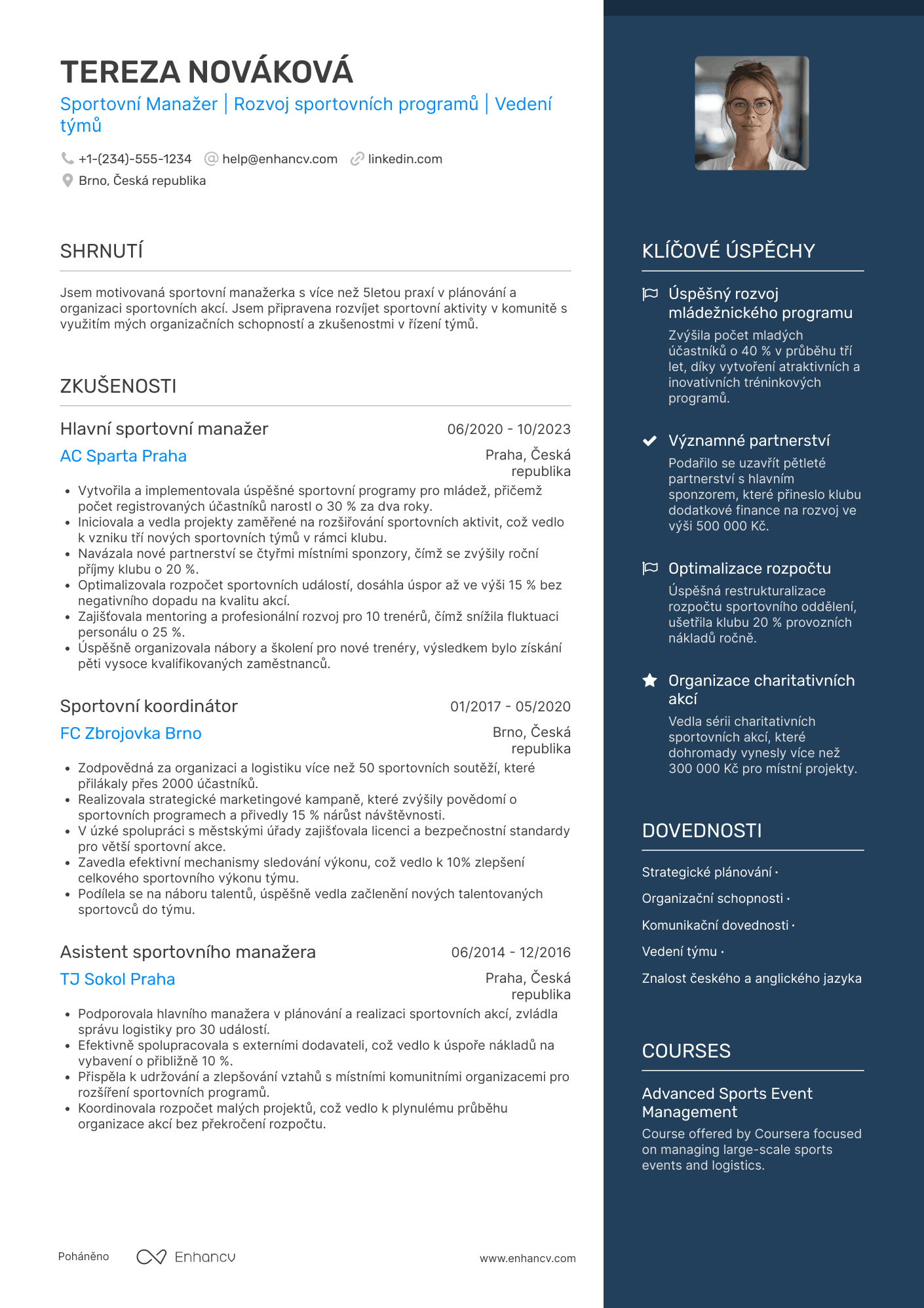 Životopis pro Sportovní Manažer Resume Example