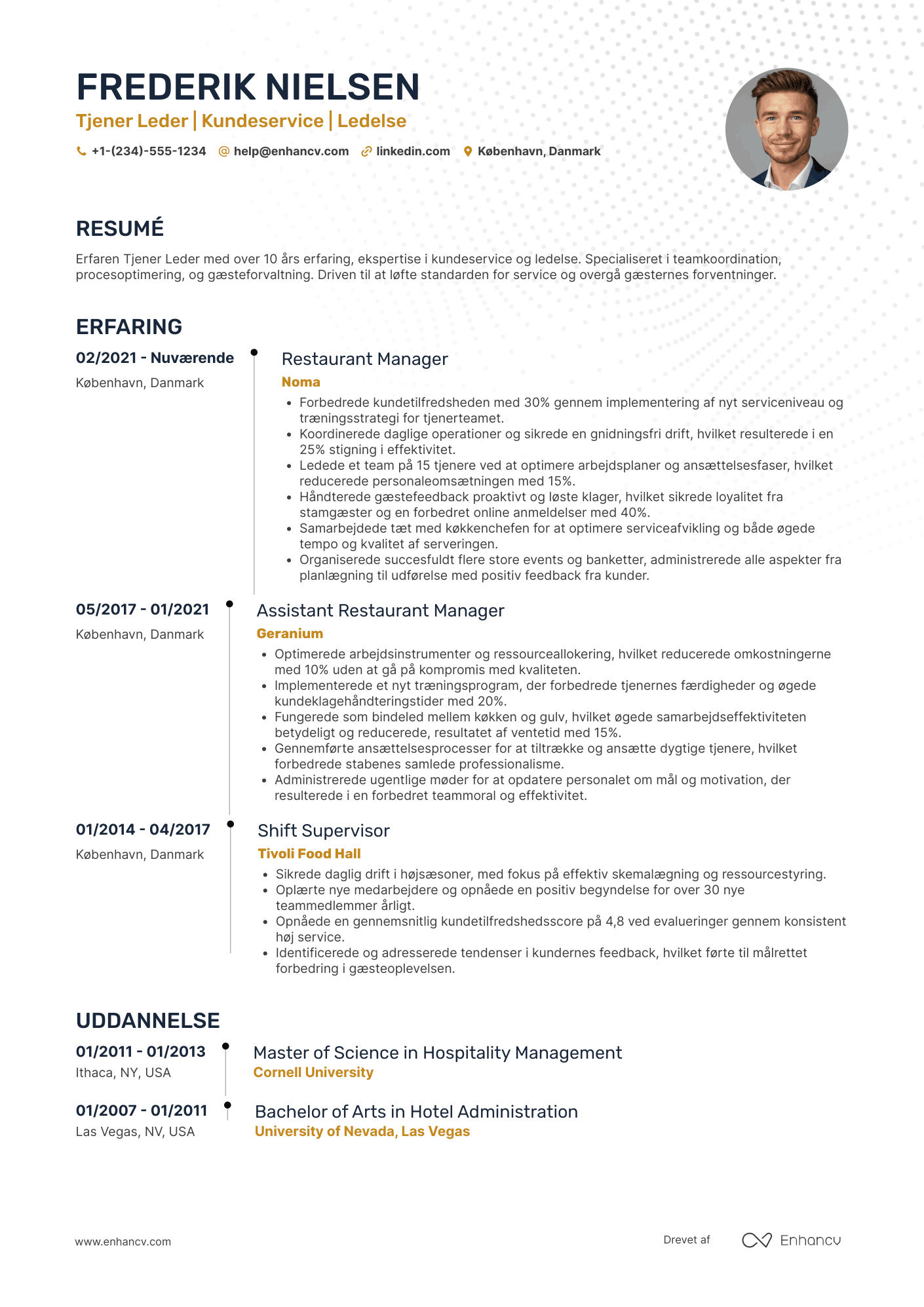 CV til Tjener Leder Resume Example