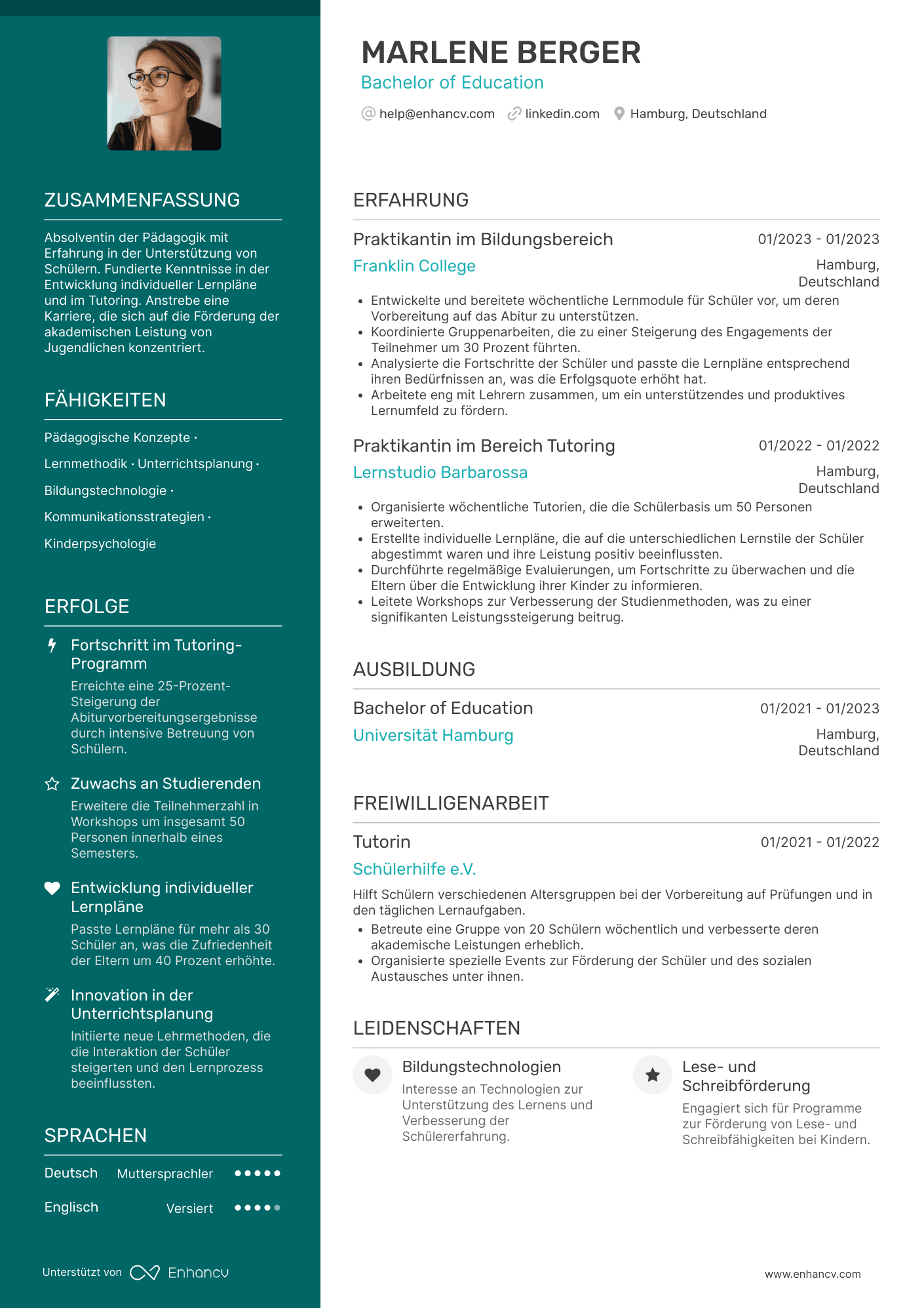 Abiturient:in (Gymnasium) Resume Example