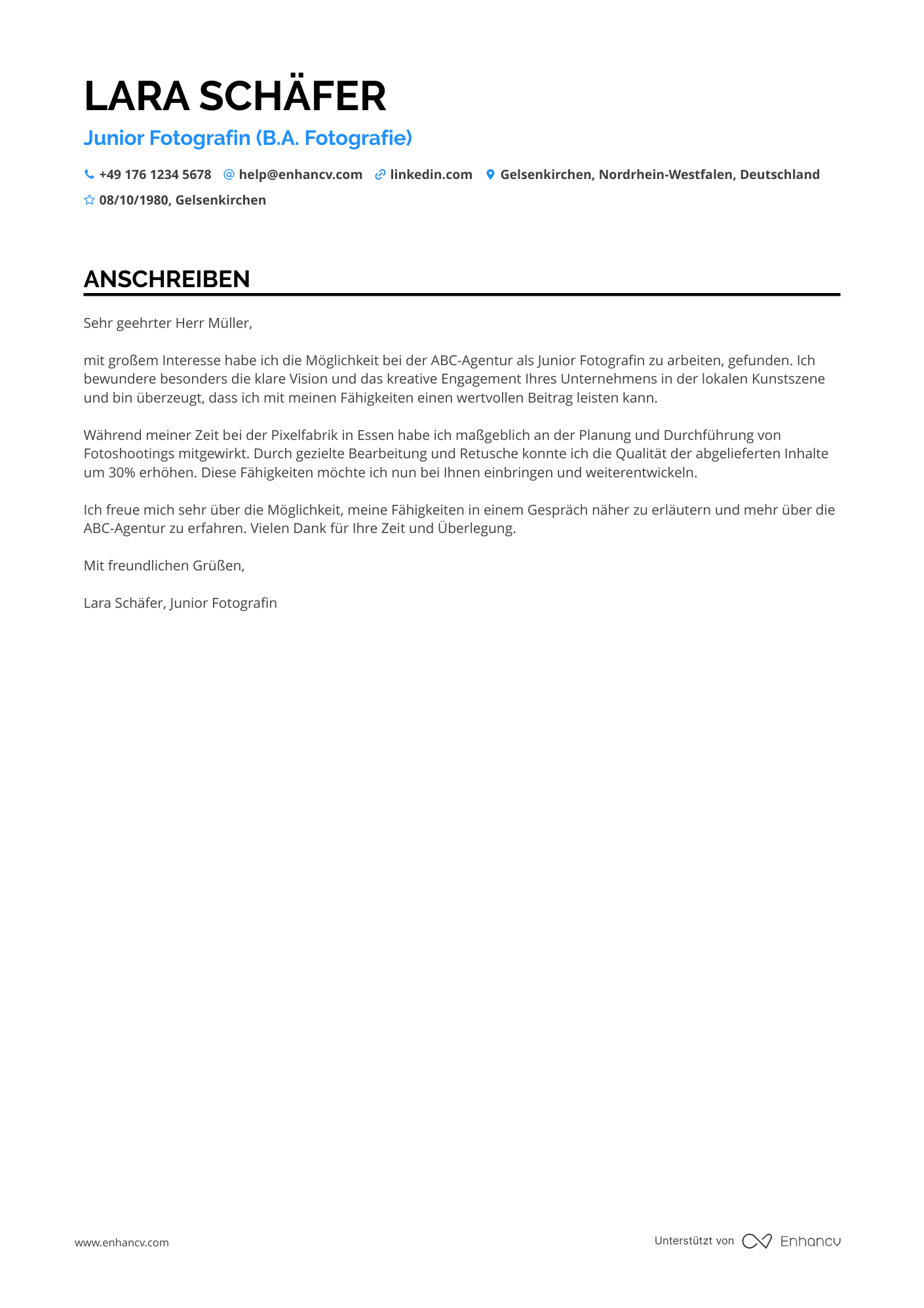 Junior Fotograf Resume Example