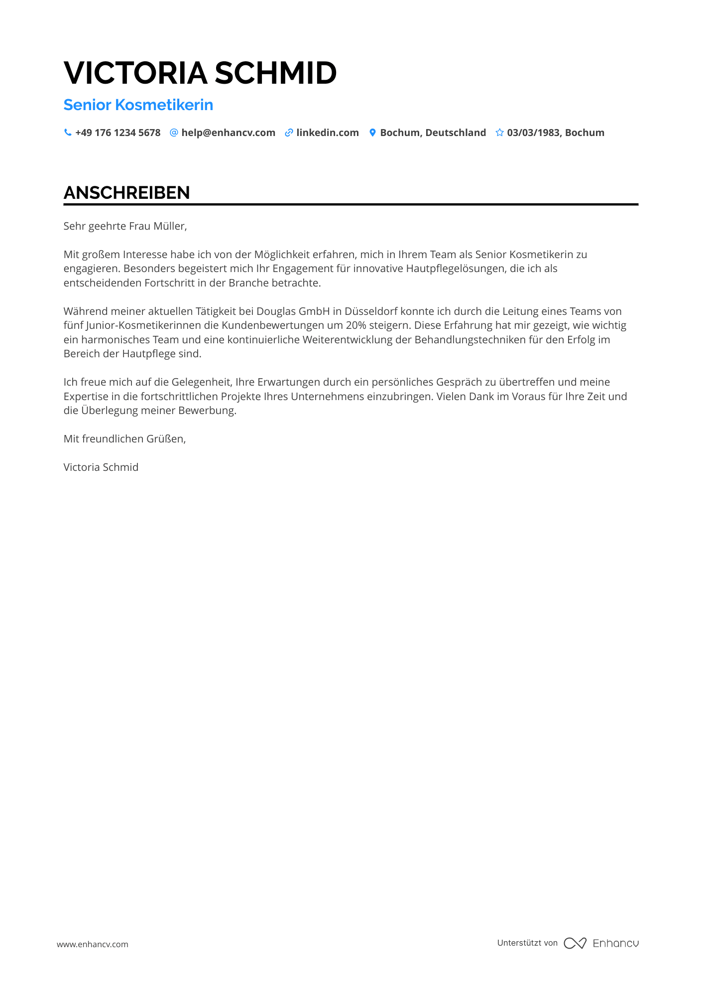 Senior Kosmetikerin Resume Example