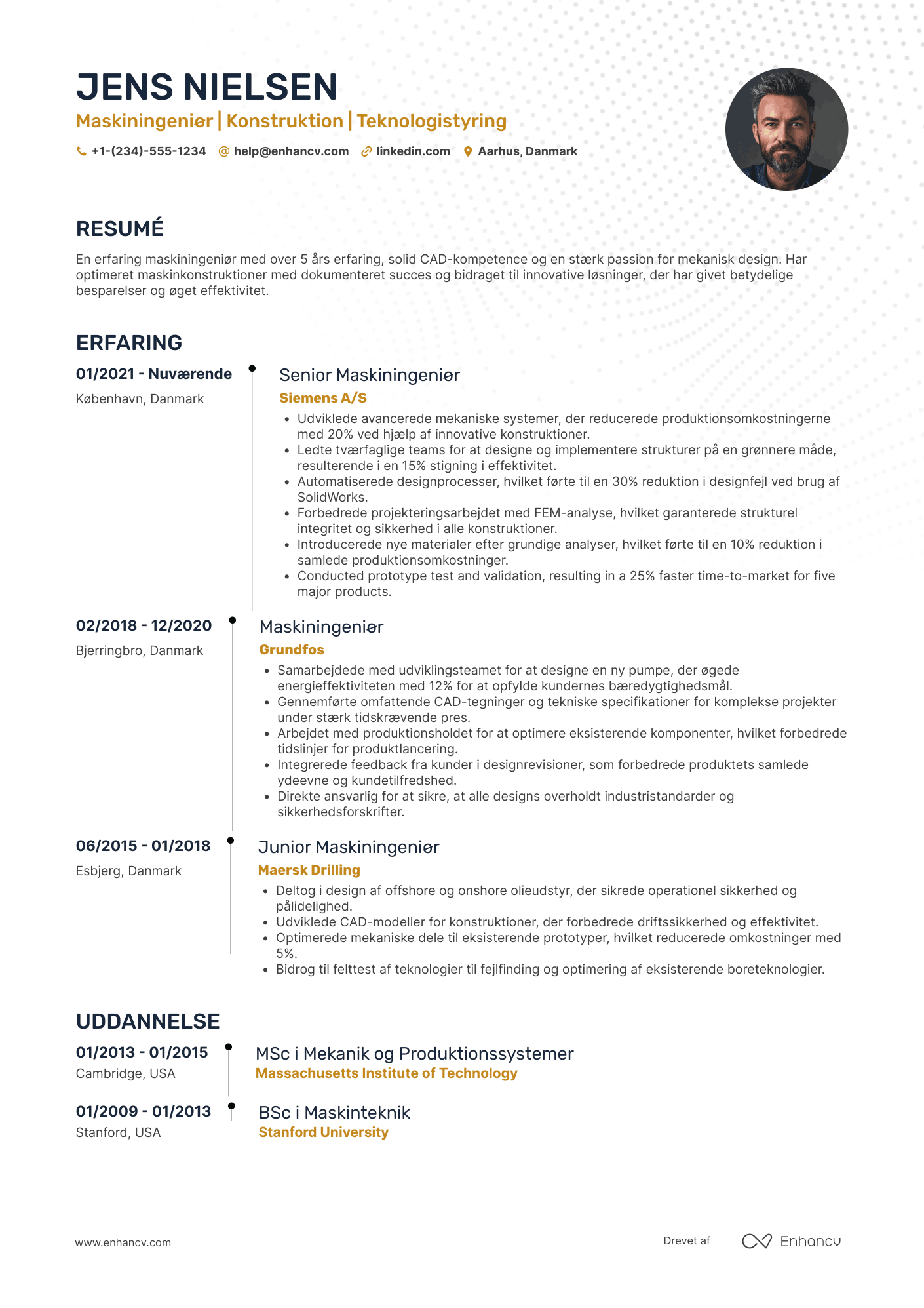 CV til Maskiningeniør – Konstruktion Resume Example