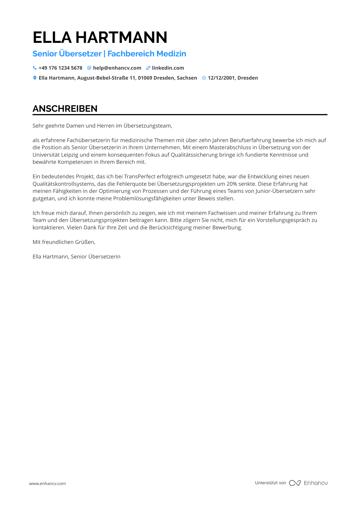 Senior Übersetzer Resume Example