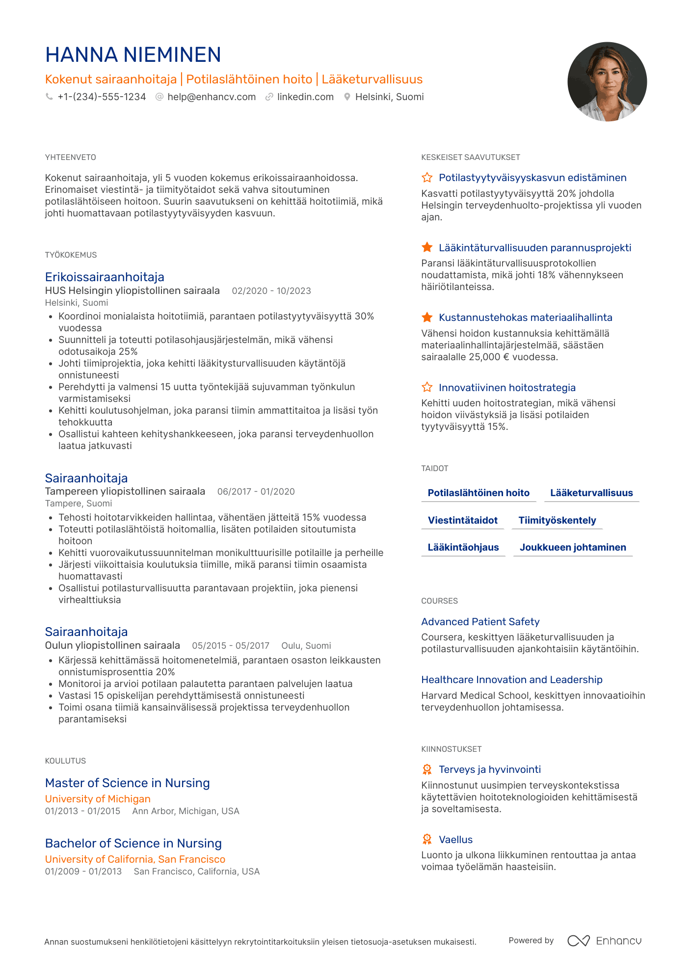 Ansioluettelo Sairaanhoitaja Kokenut Resume Example