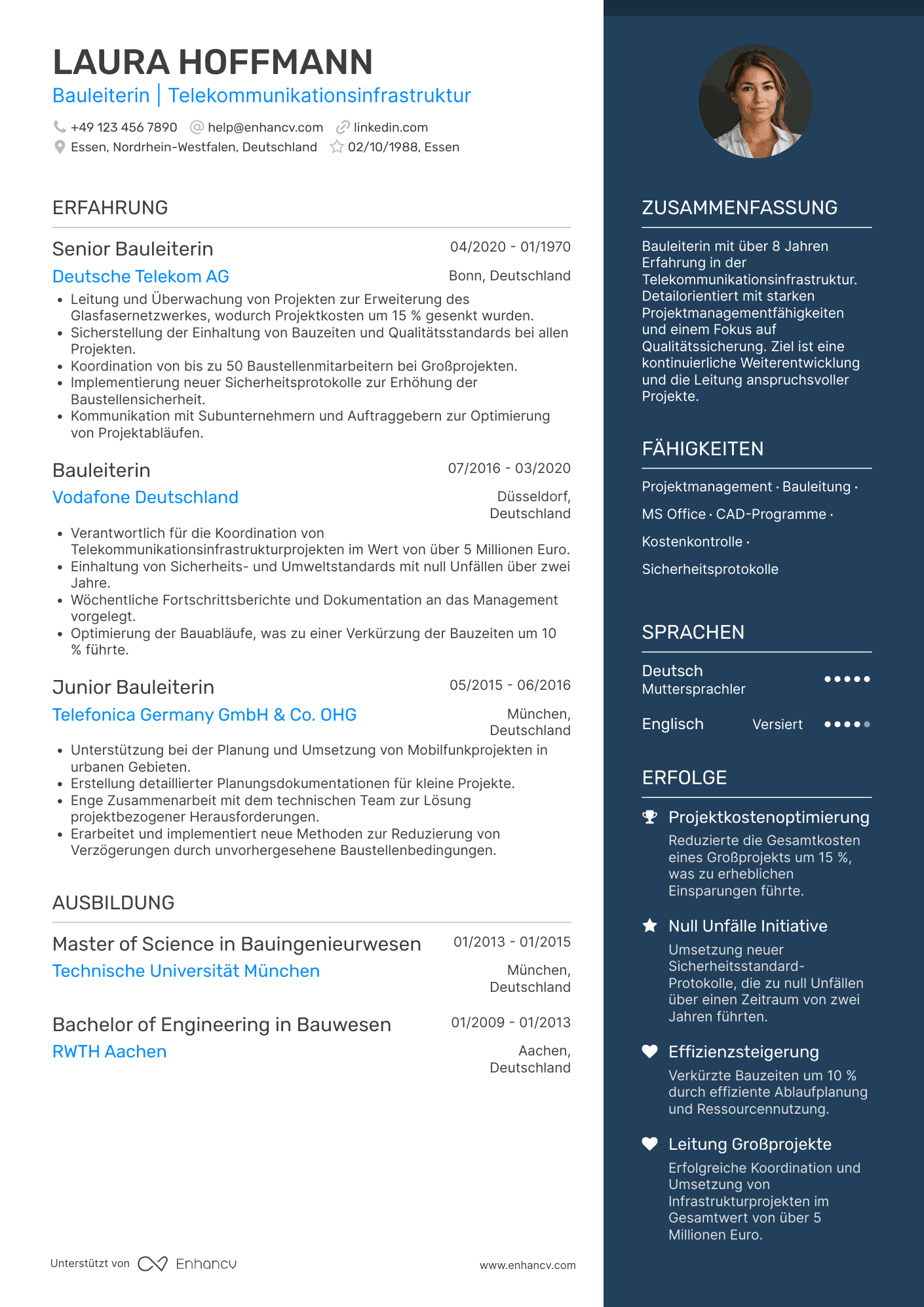 Lebenslauf in Bauleiter in der Telekommunikationsindustrie Resume Example