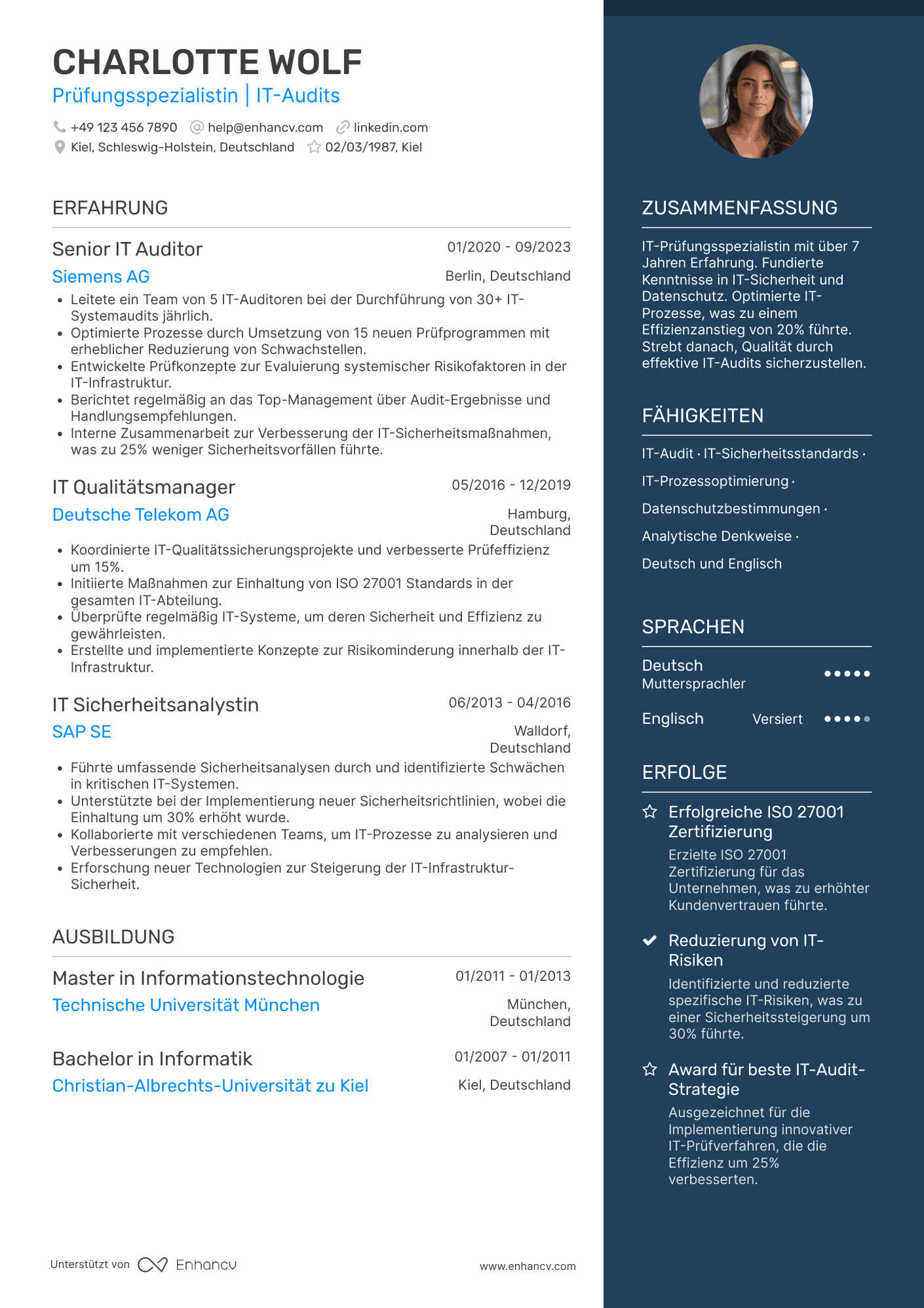 Lebenslauf in Prüfer für Informationstechnologie Resume Example