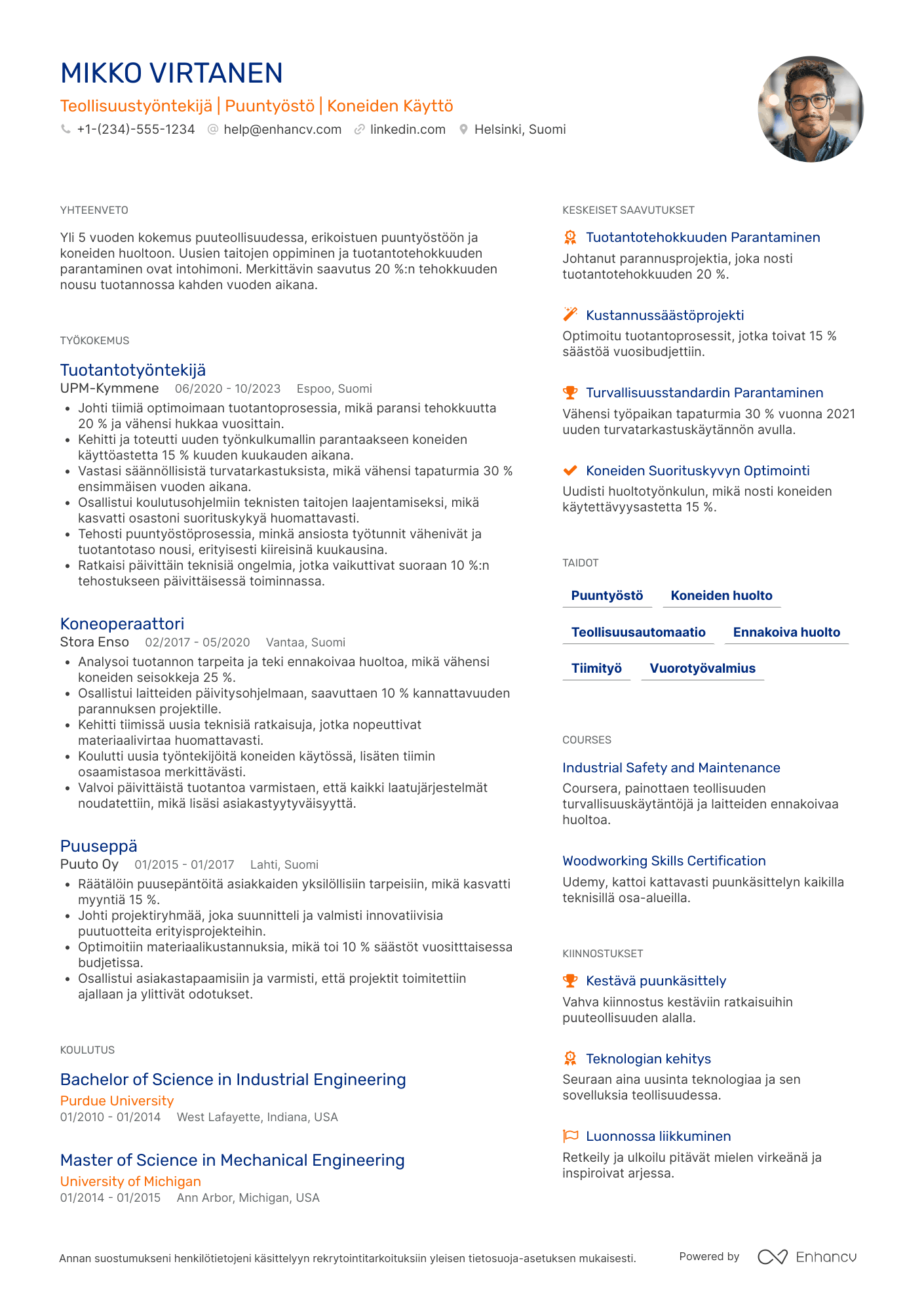 Ansioluettelo Teollisuustyöntekijä Puuteollisuus Resume Example