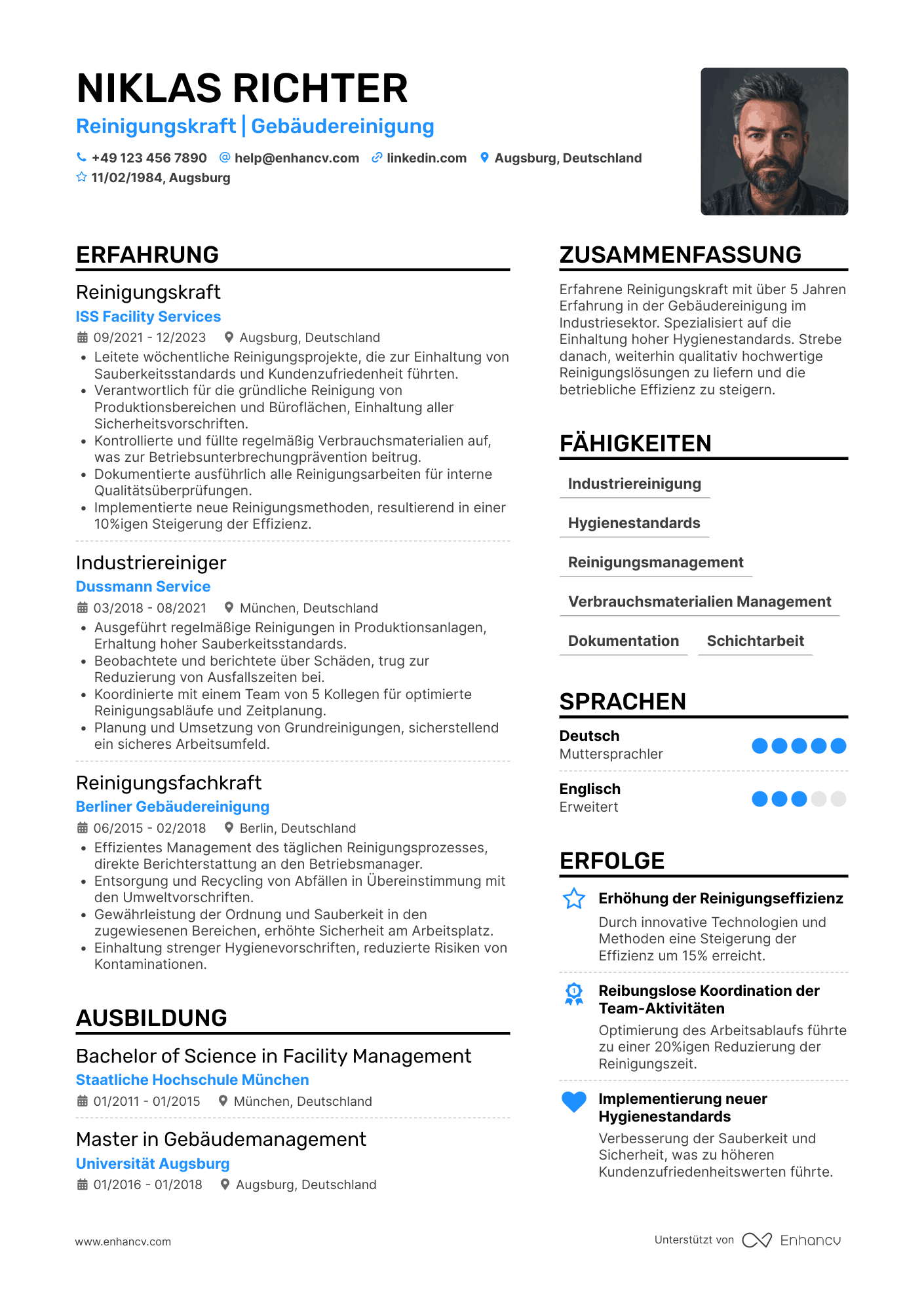Lebenslauf als Reinigungskraft für Industriegebäude Resume Example