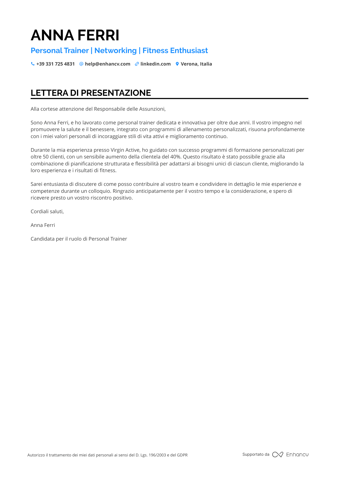 Personal Trainer Junior Resume Example