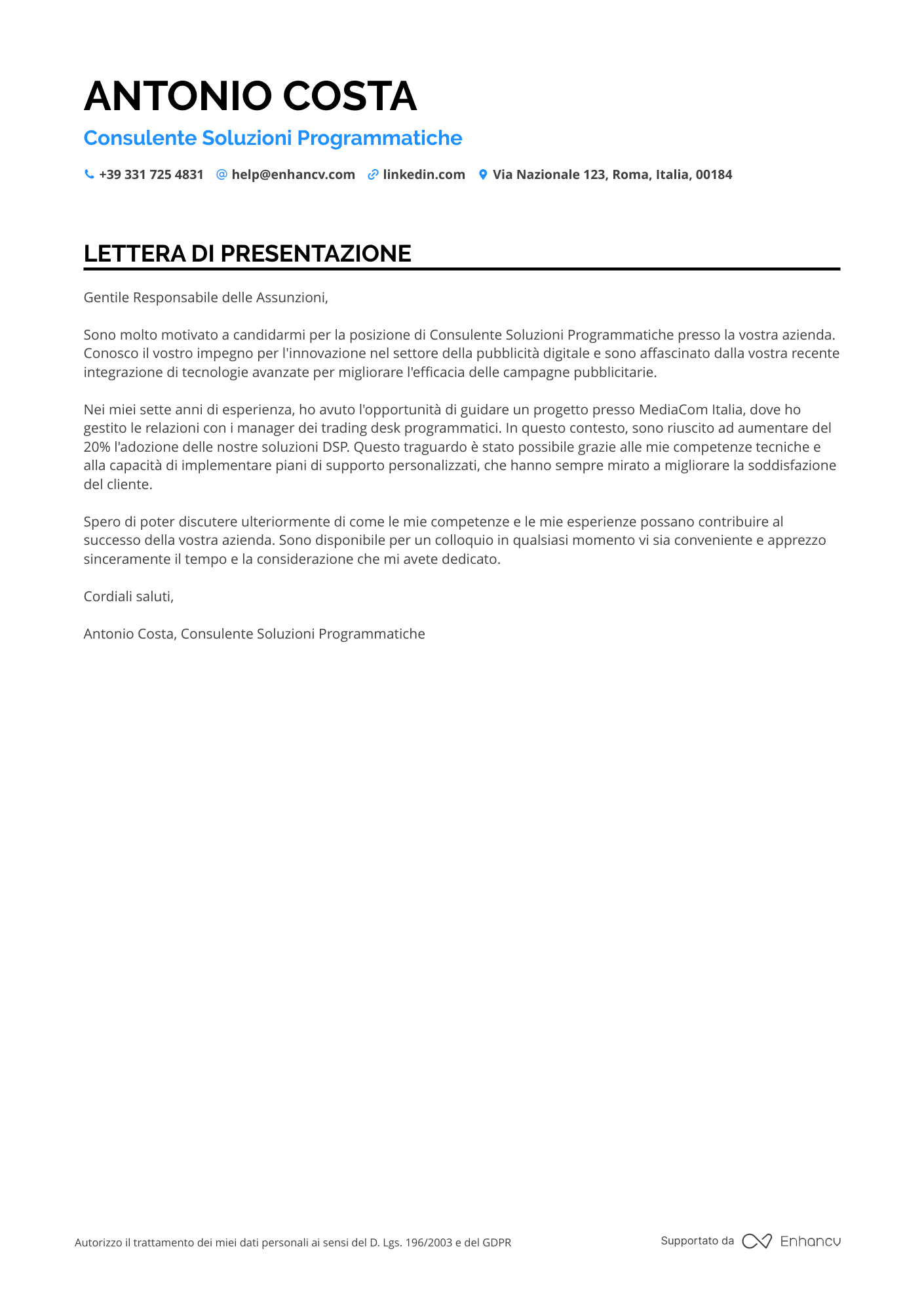 Consulente di Vendite Amazon Resume Example