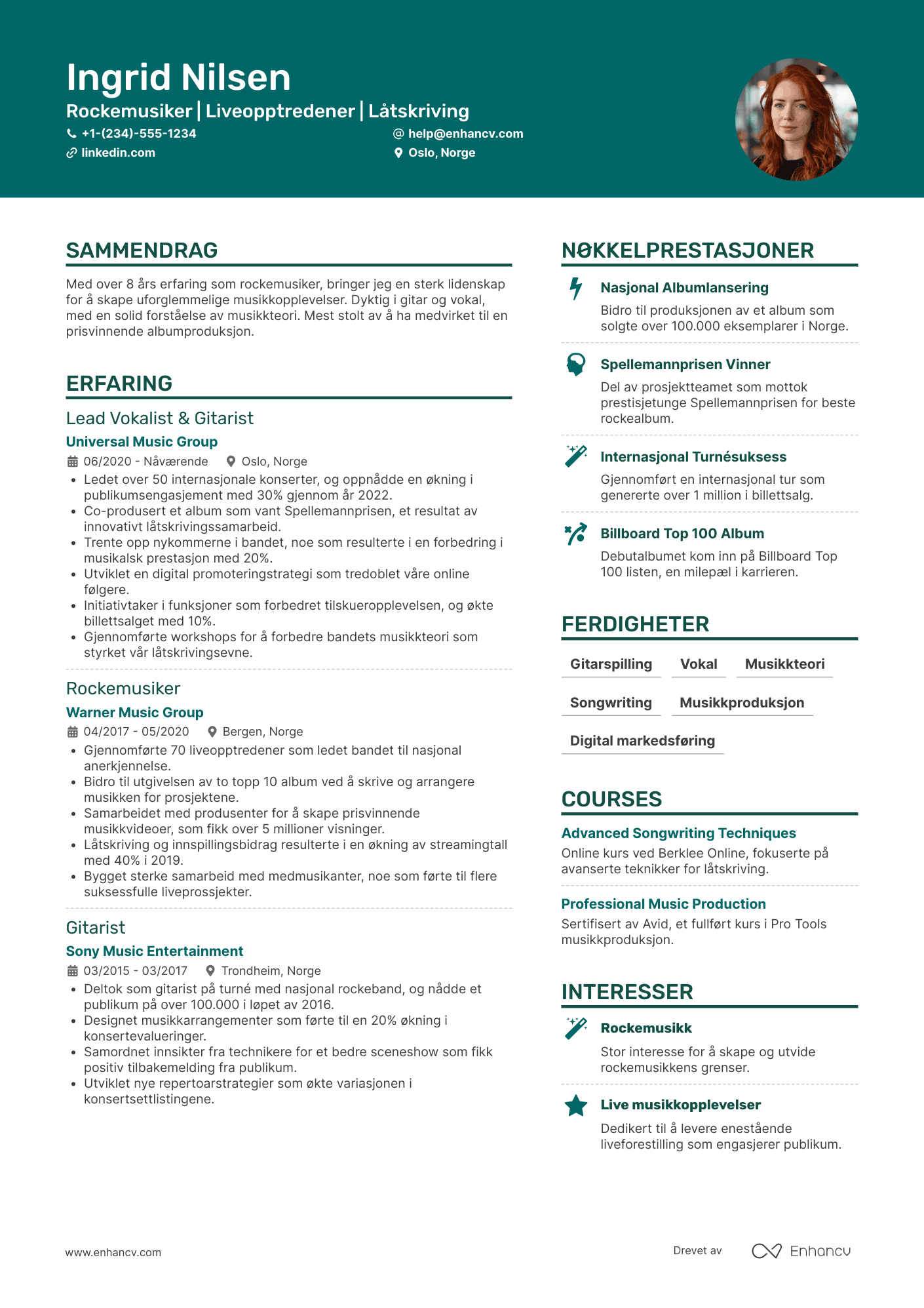 CV for Rockemusiker Resume Example