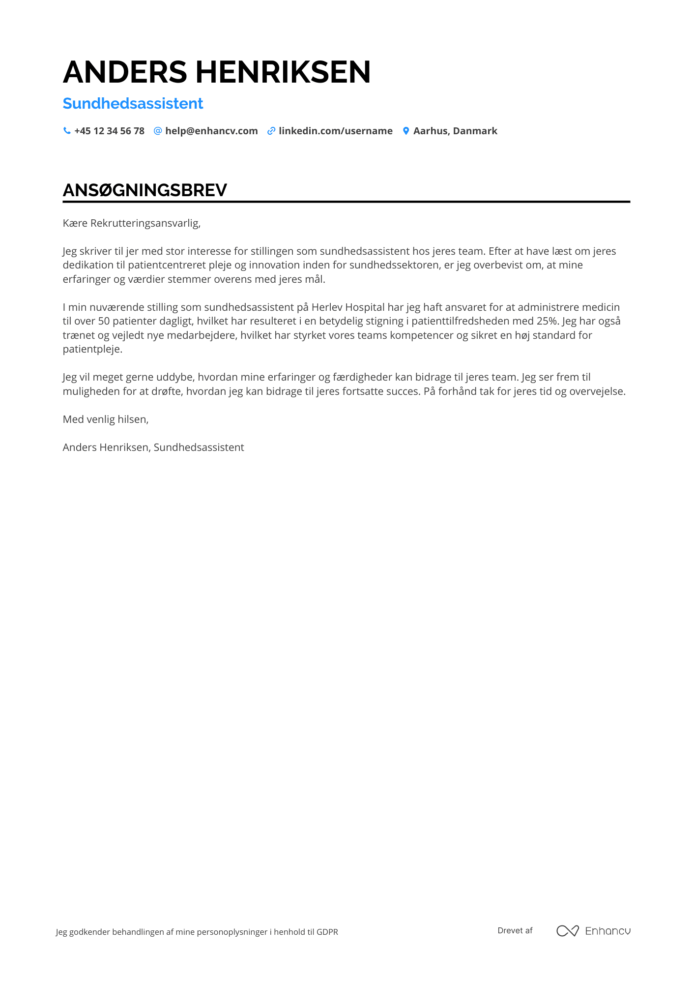 Ansøgningsbrev til Erfaren sundhedsassistent Resume Example