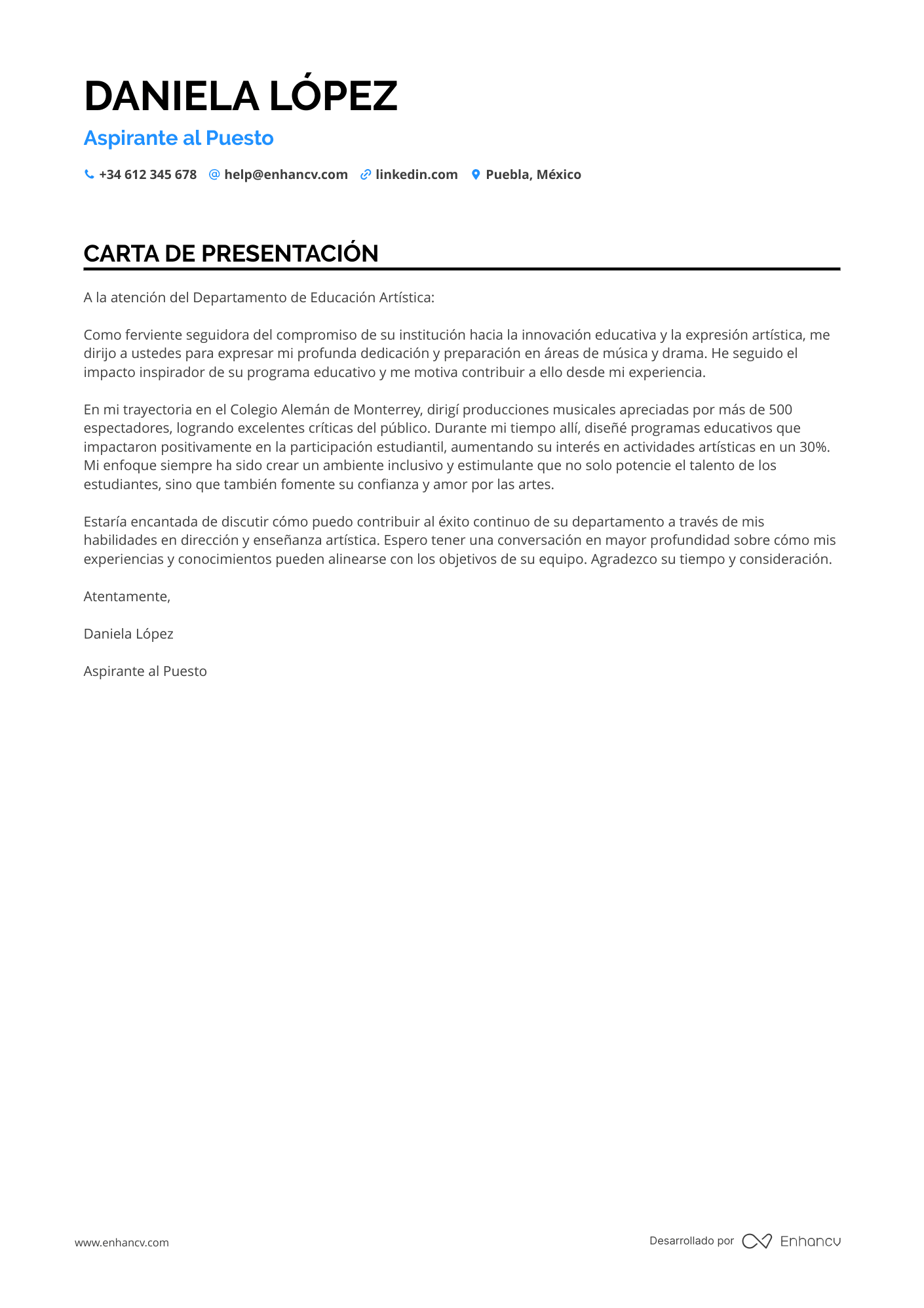 Maestro de Música Resume Example