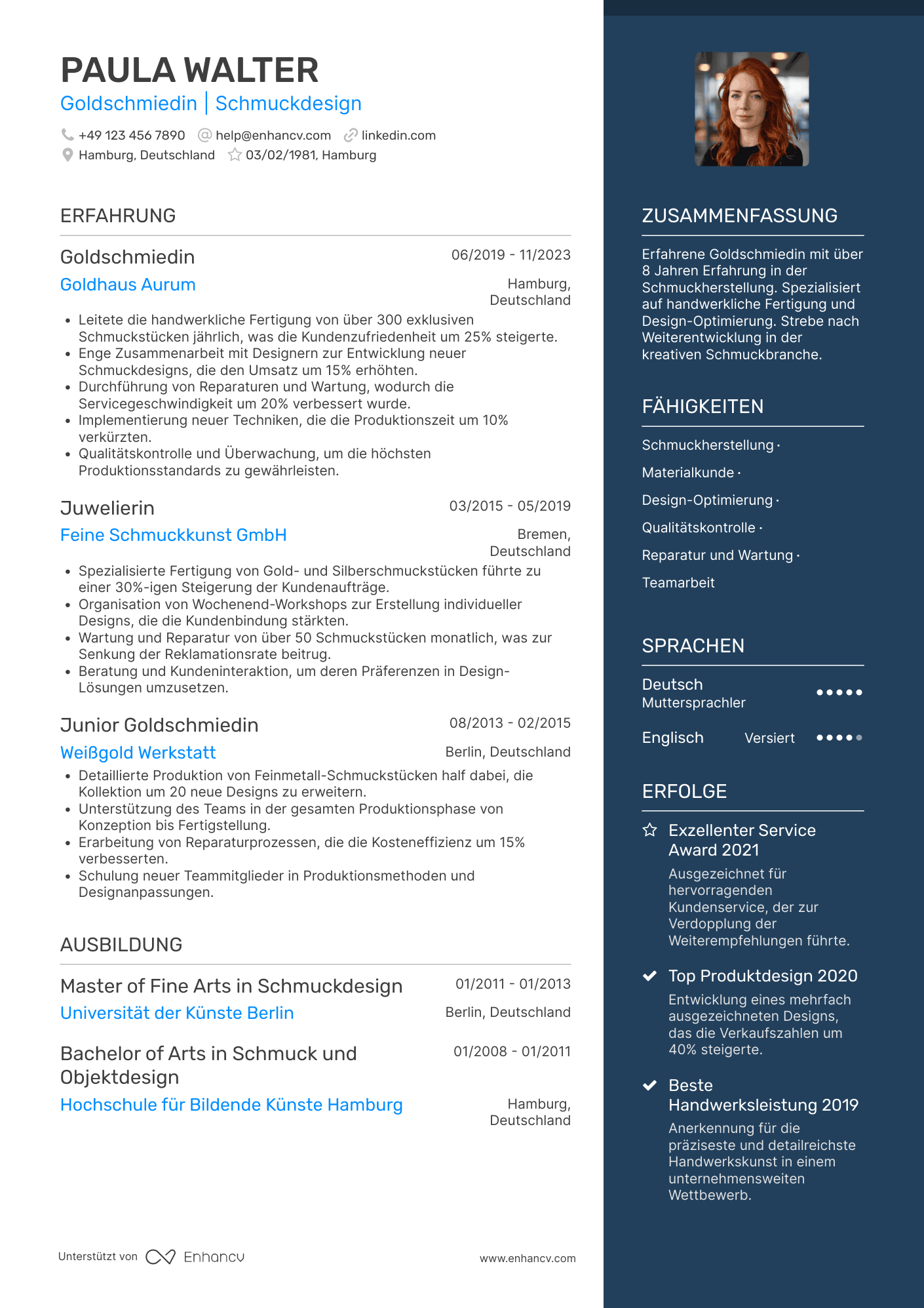 Lebenslauf in Handwerker in der Schmuckindustrie Resume Example