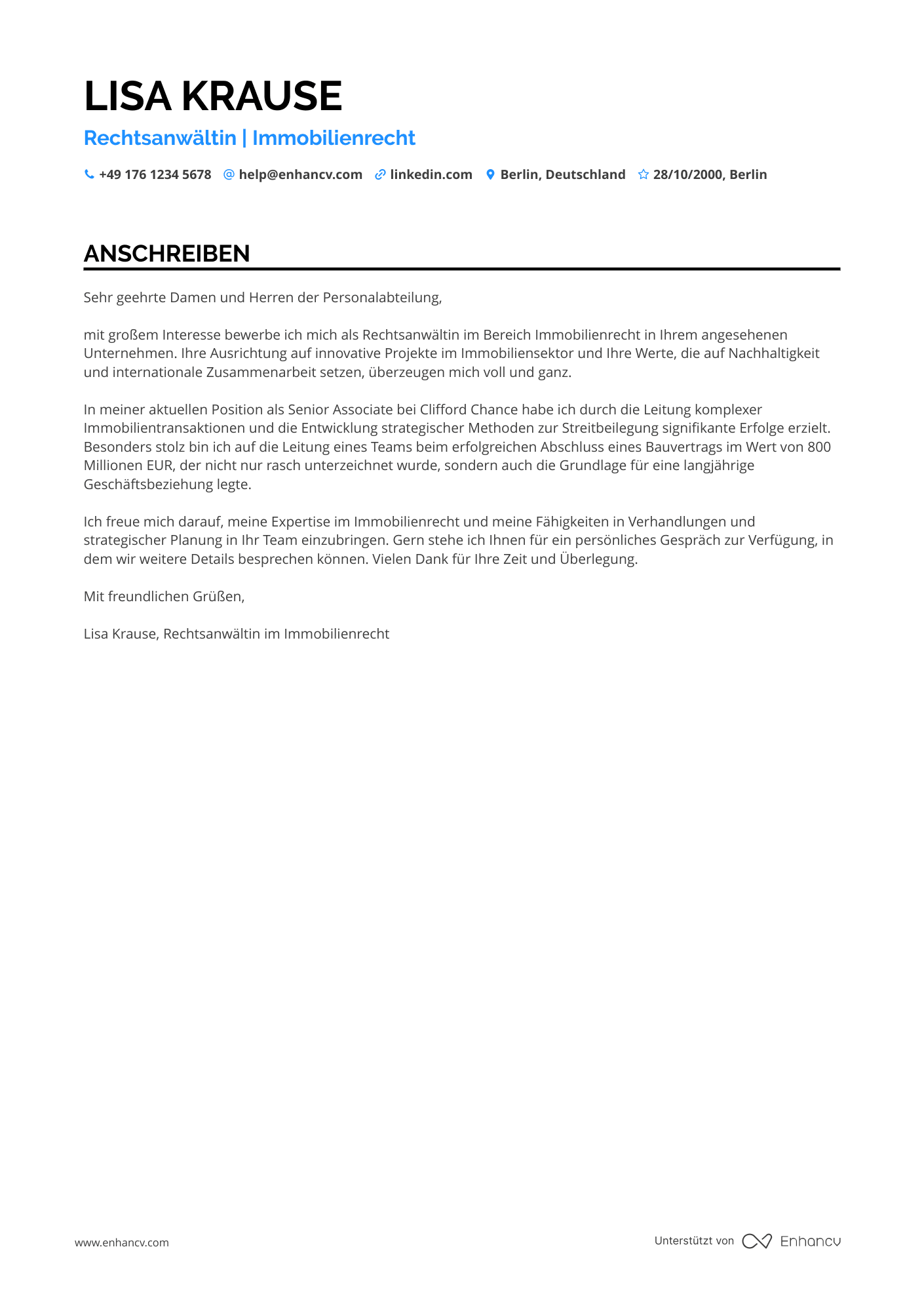 Rechtsanwalt für Immobilienrecht Resume Example