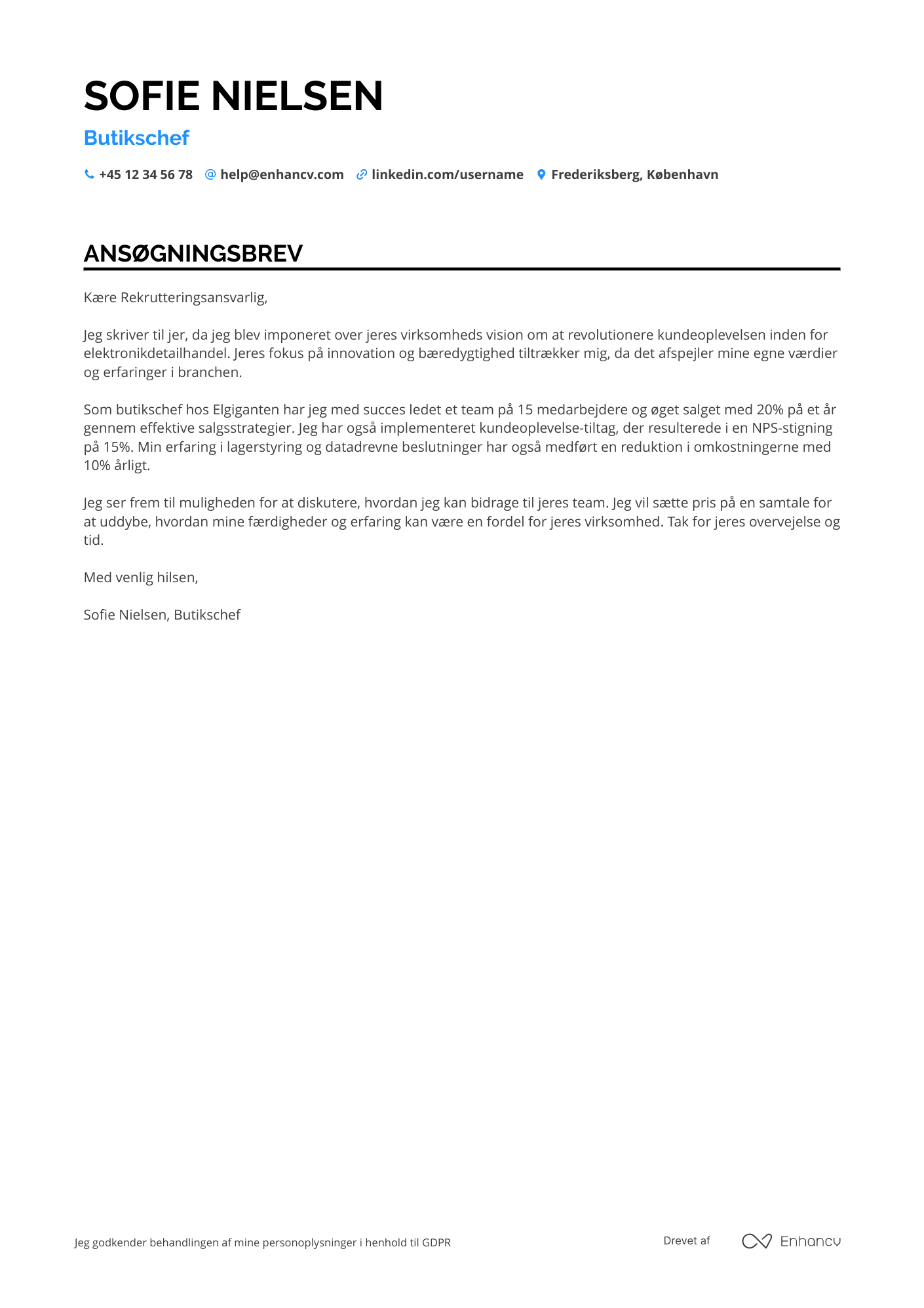 Ansøgningsbrev til Butikschef – elektronik Resume Example