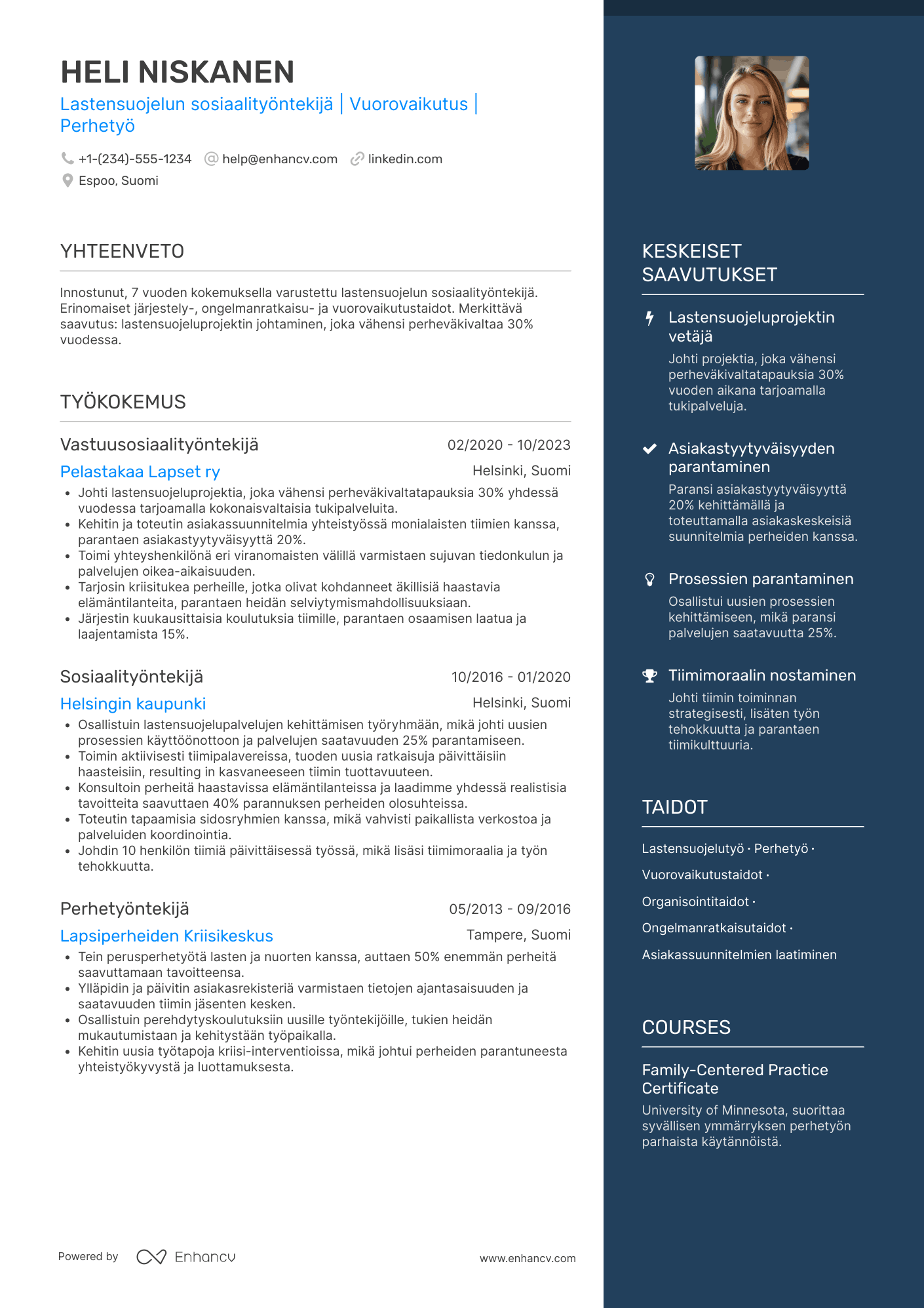 Ansioluettelo Lastensuojelun sosiaalityöntekijä Resume Example