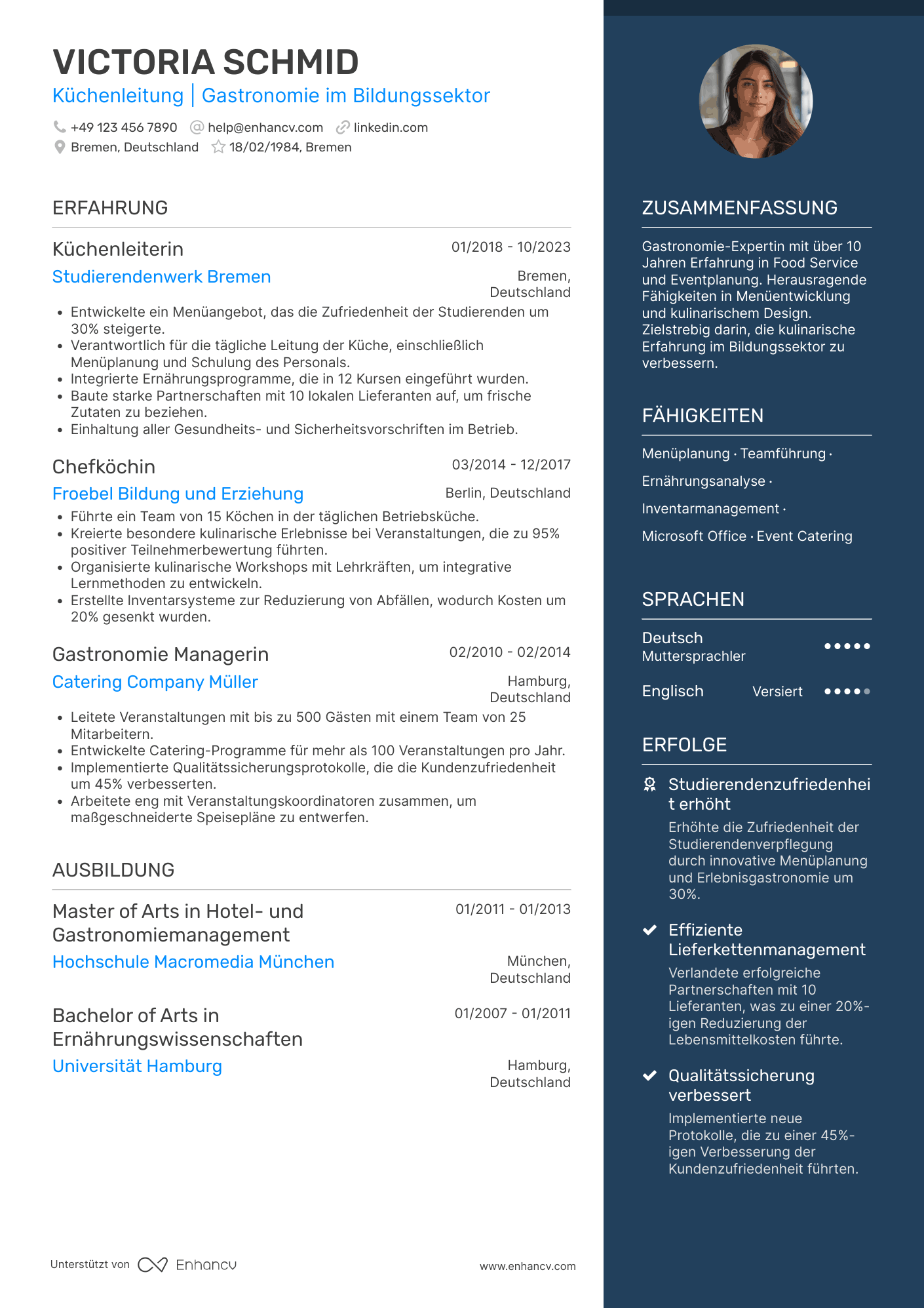Lebenslauf in Gastronomie in der Bildungsbranche Resume Example