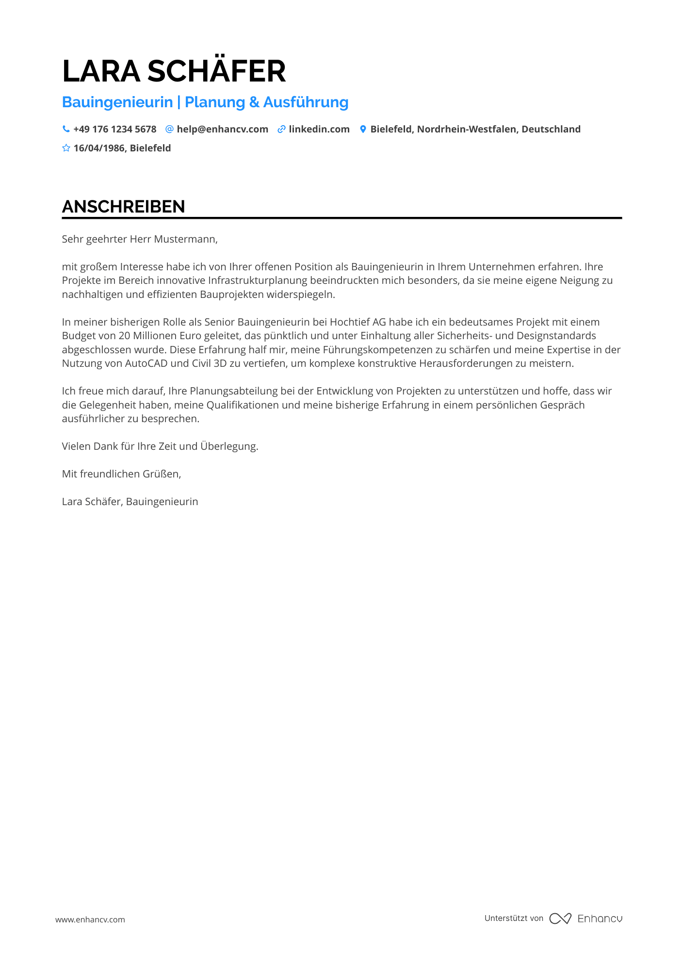 Ingenieur für Bauwesen Resume Example
