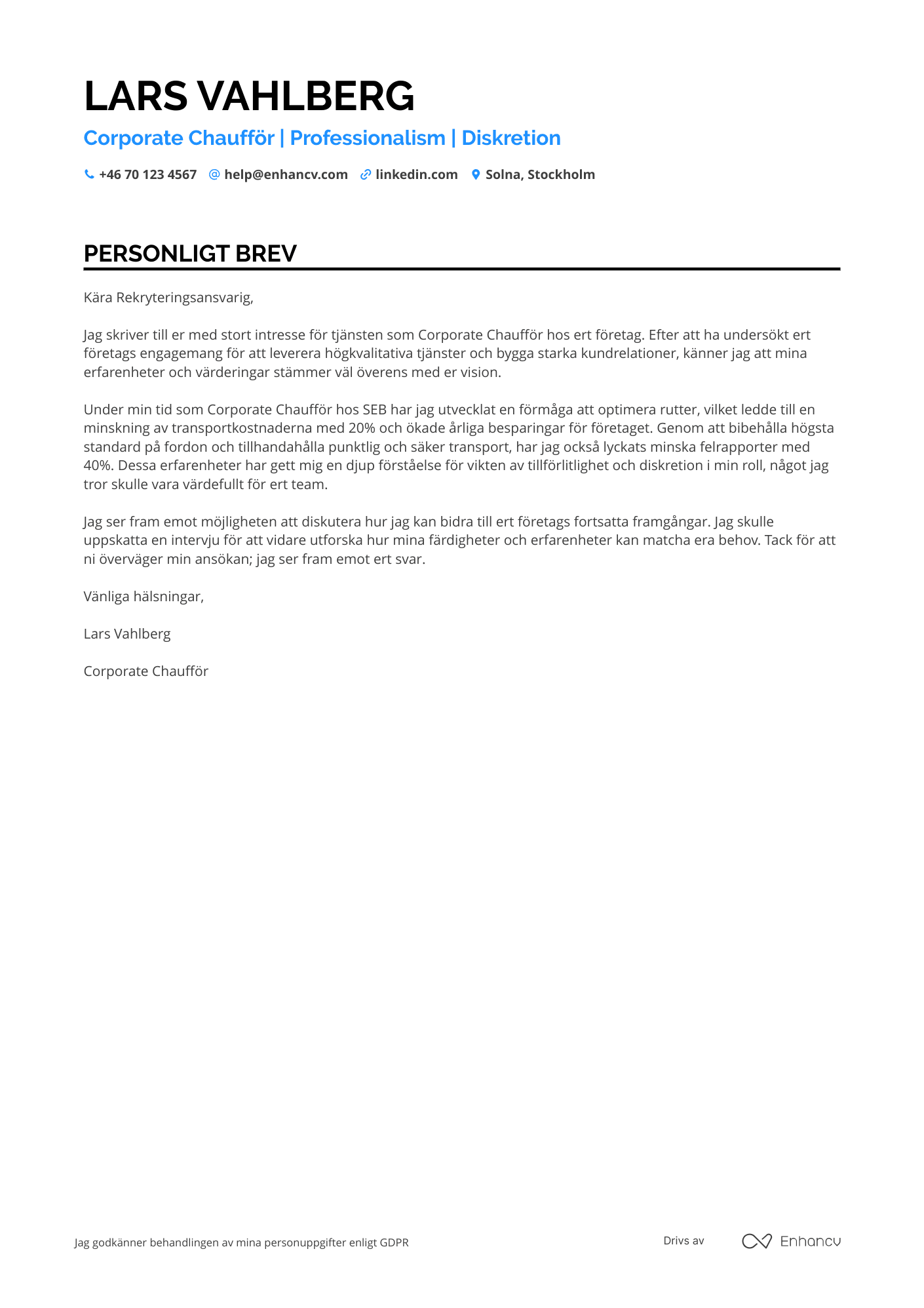 Personligt brev för Corporate Chaufför Resume Example