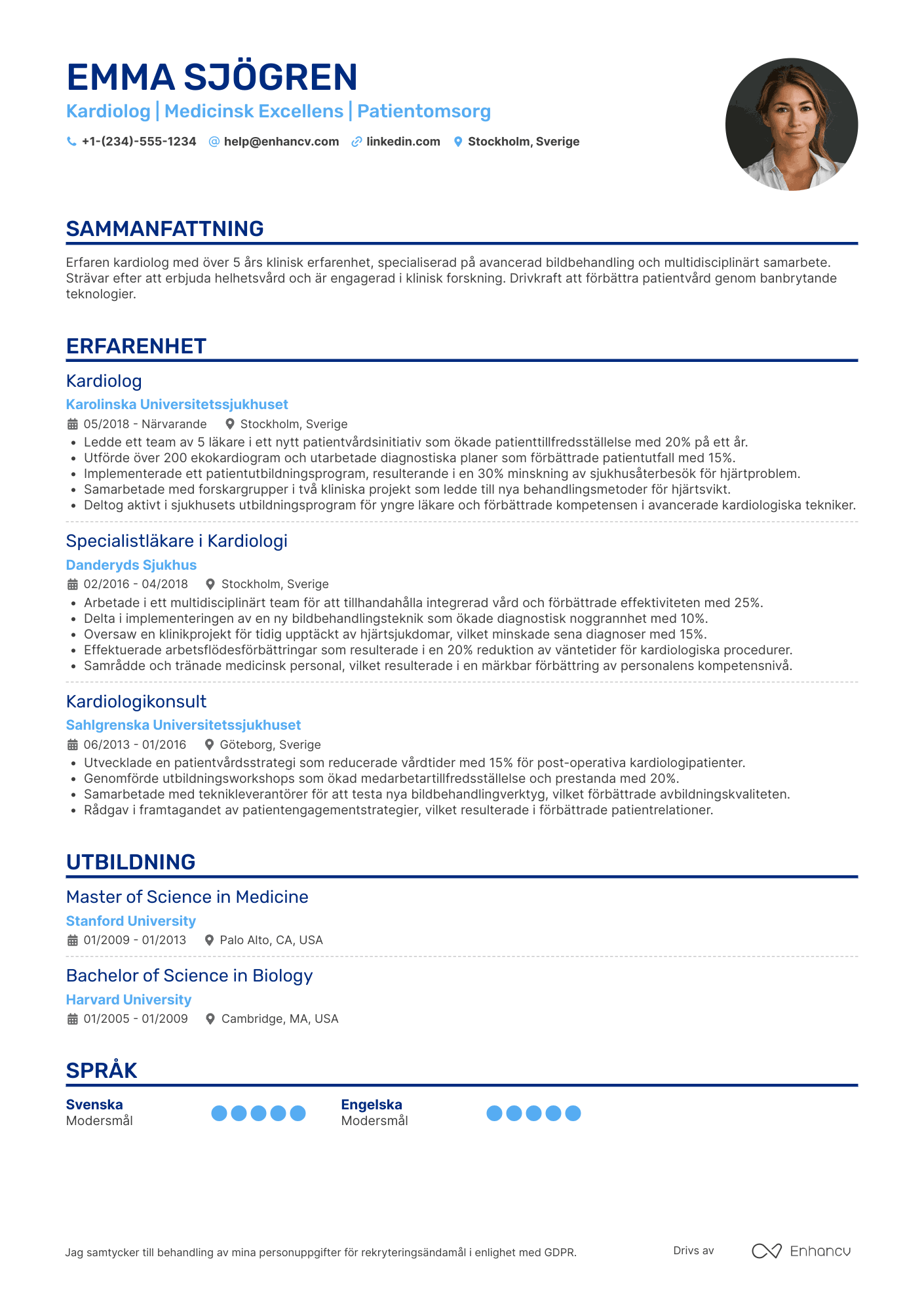 CV för Kardiologiläkare Resume Example