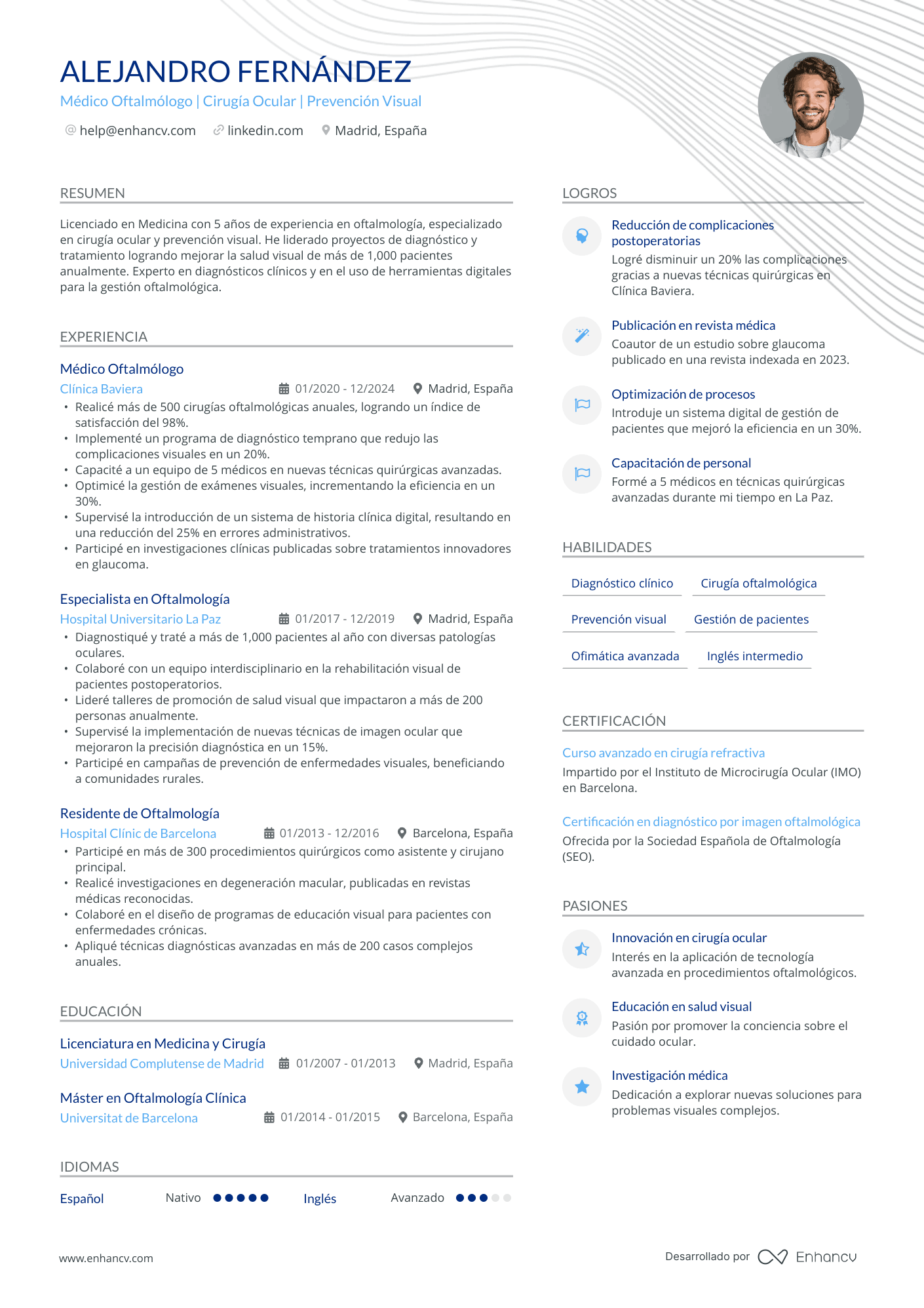 CV de Oftalmología Resume Example