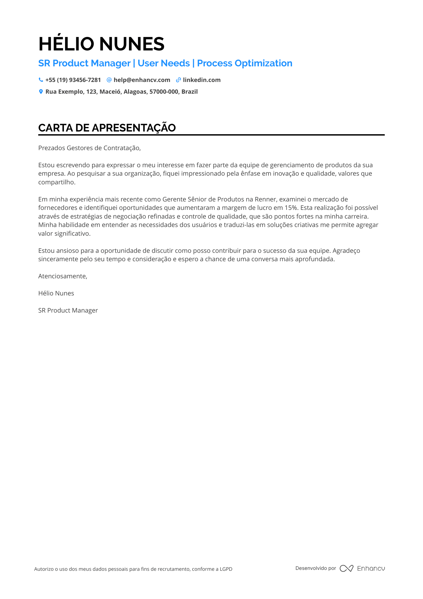 Gerente de Produto de Moda Resume Example