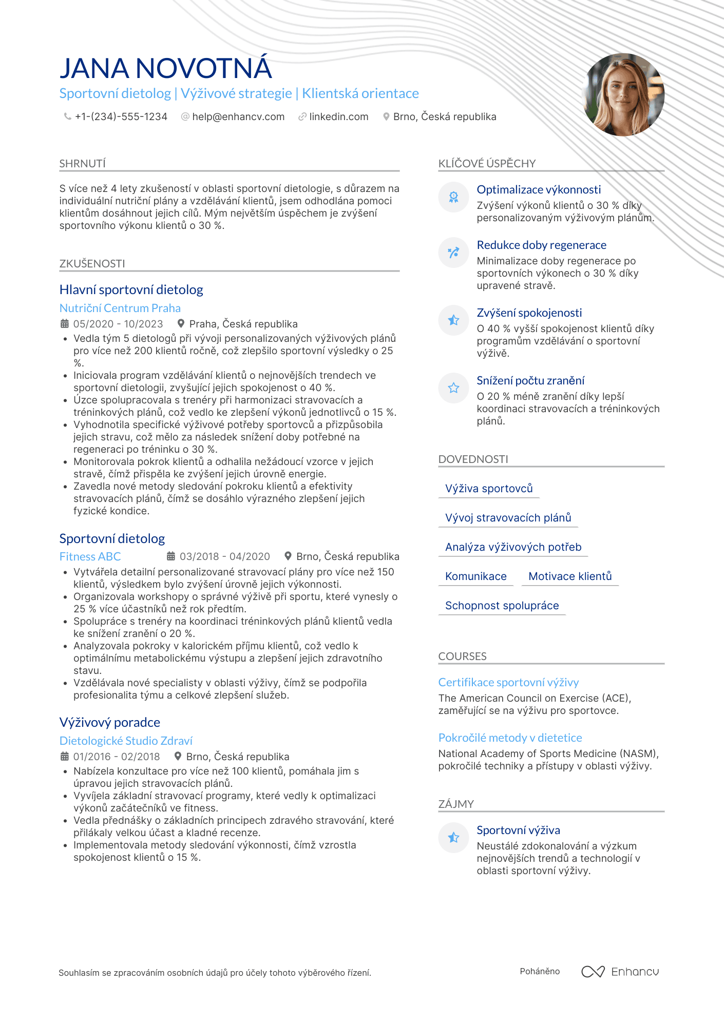 Životopis pro Спортивный диетолог Resume Example