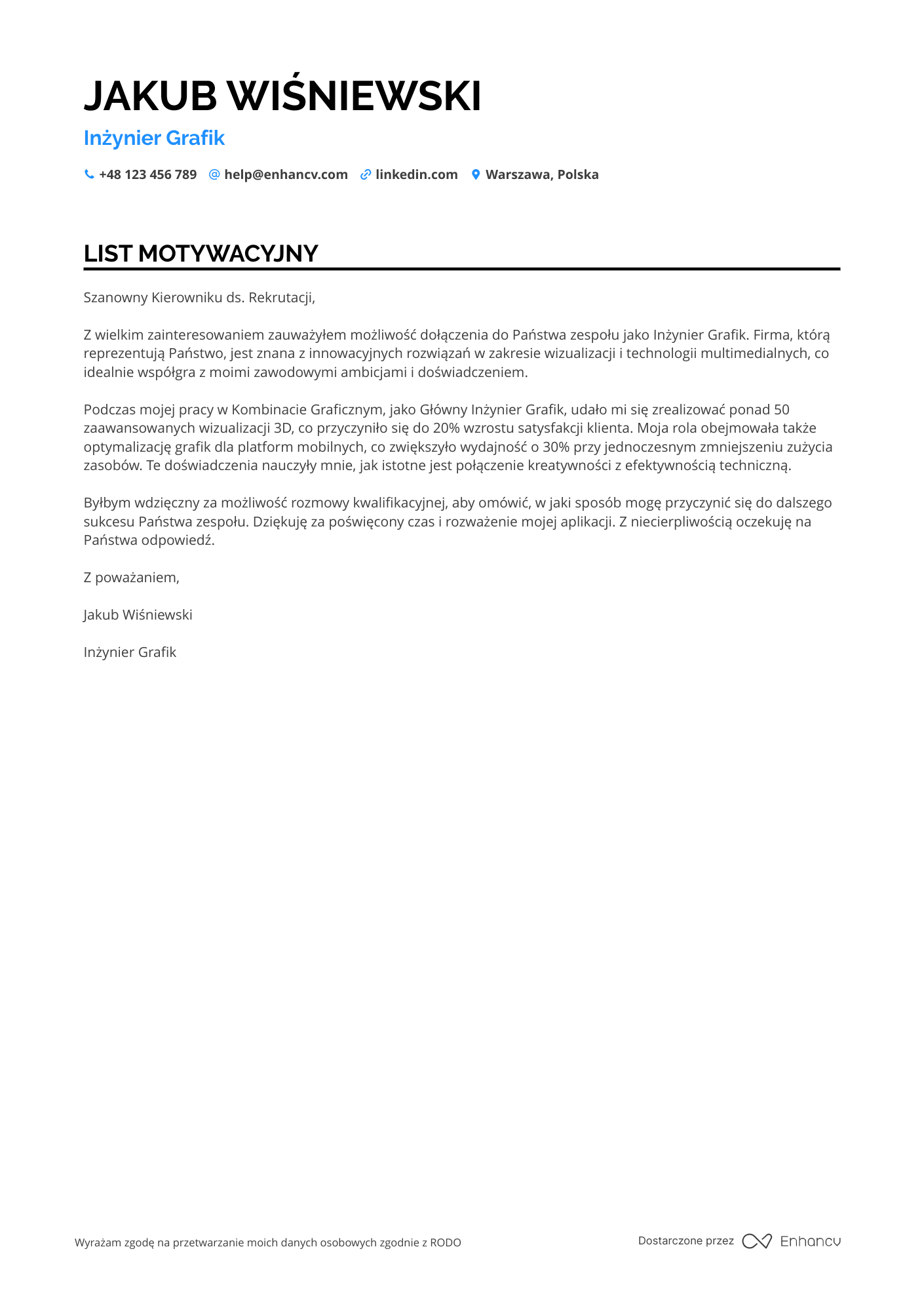 List motywacyjny dla Inżynier grafik Resume Example