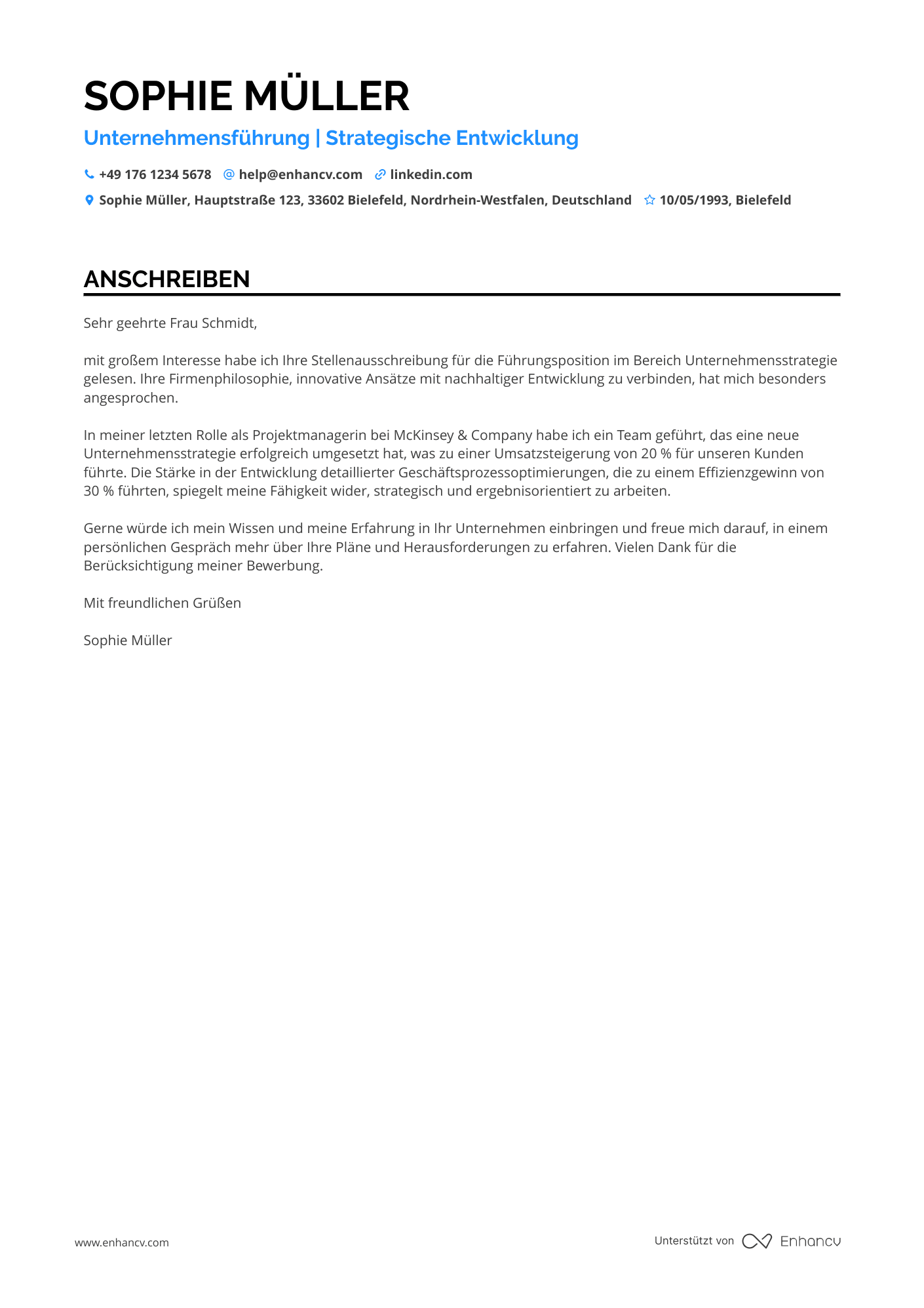 Akademiker in der Unternehmensführung Resume Example