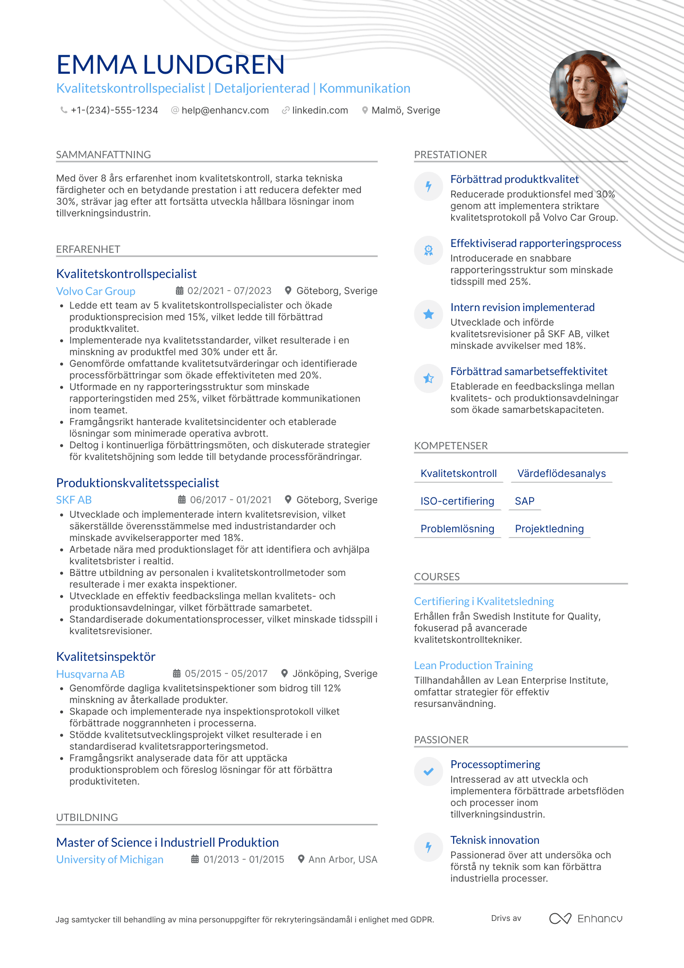 CV för Fabriksarbetare Kvalitetskontroll Resume Example
