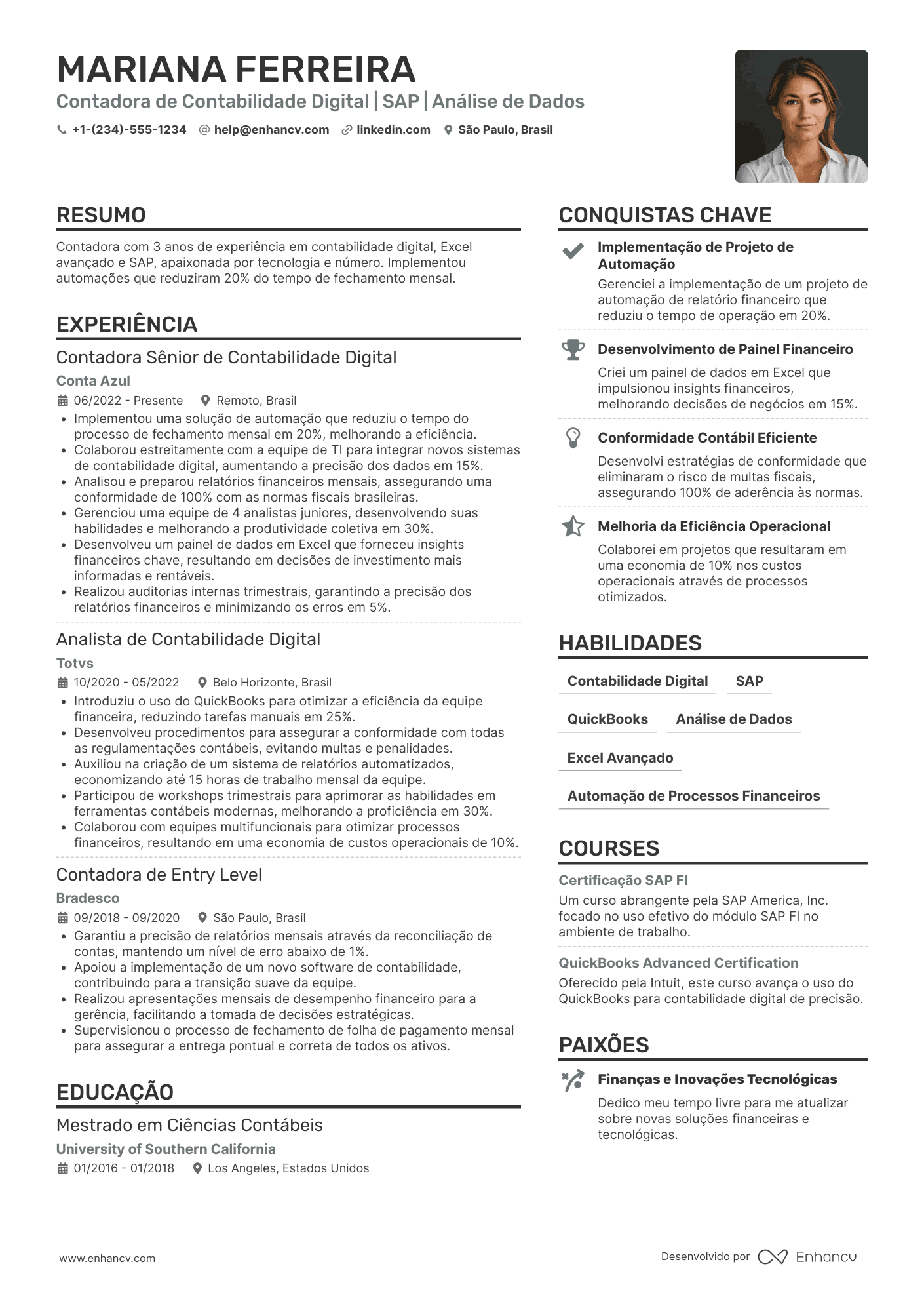 Currículo de contador de contabilidade digital Resume Example