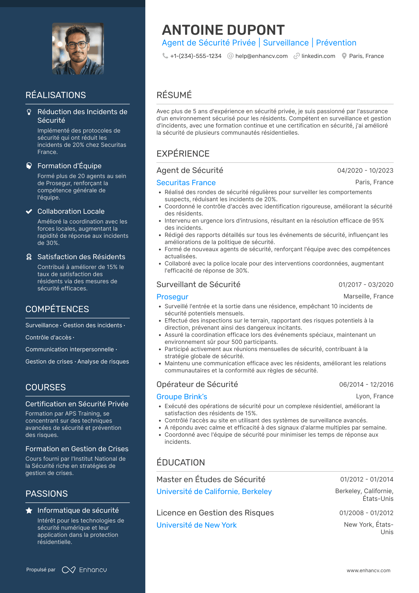 CV d’agent de sécurité privée résidentiel Resume Example