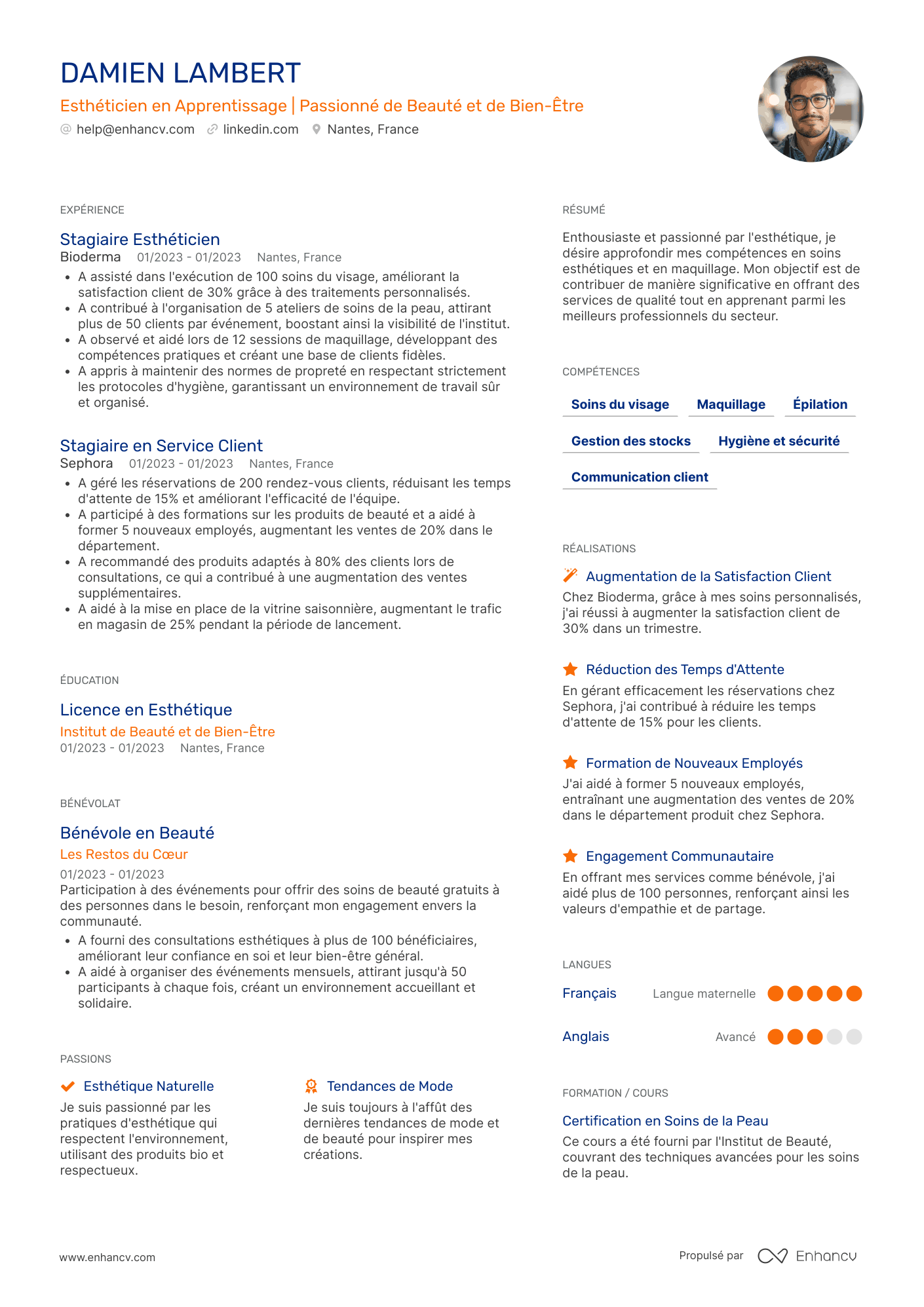 Esthéticienne en apprentissage Resume Example