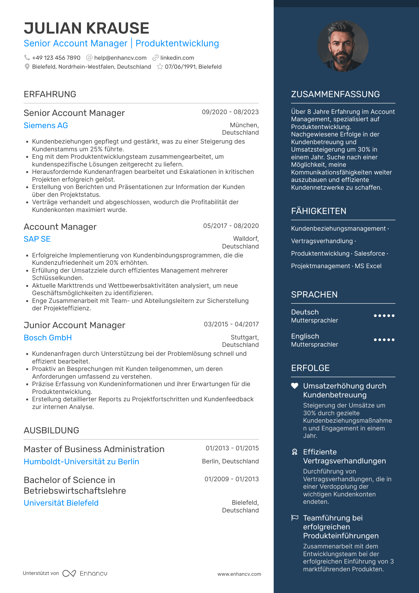 Lebenslauf als Account Manager für Produktentwicklung Resume Example