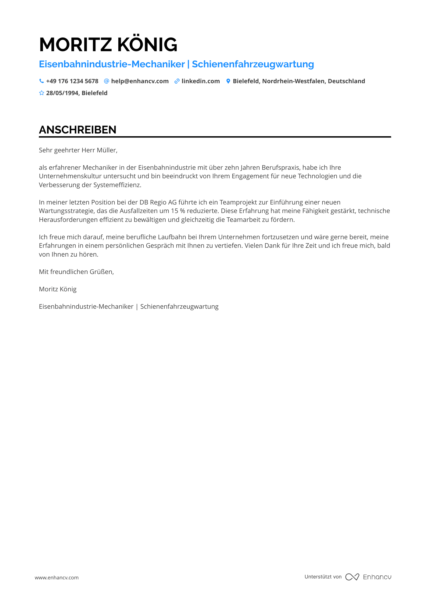 Eisenbahnindustrie Mechaniker Resume Example