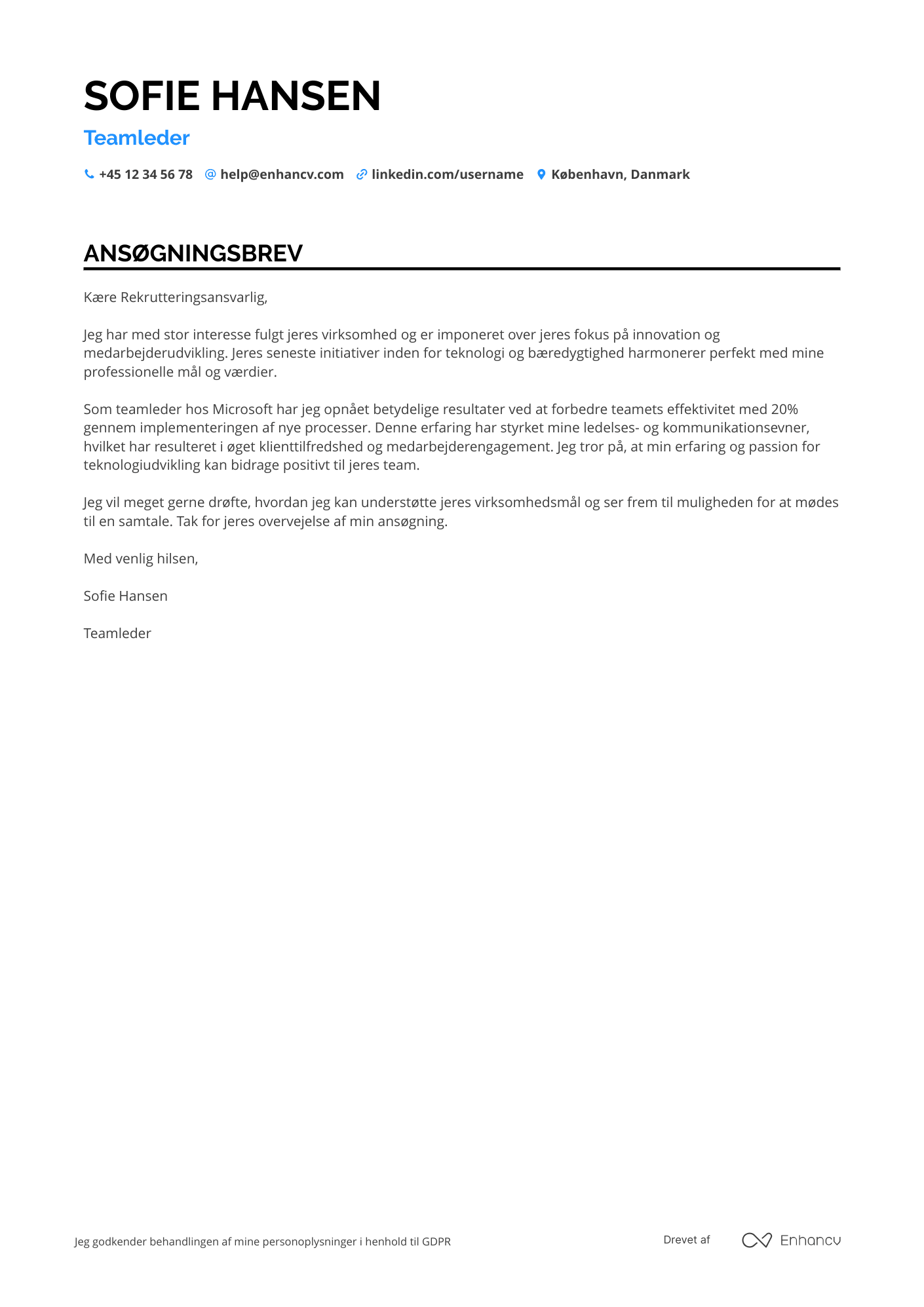 Ansøgningsbrev til Teamleder Resume Example