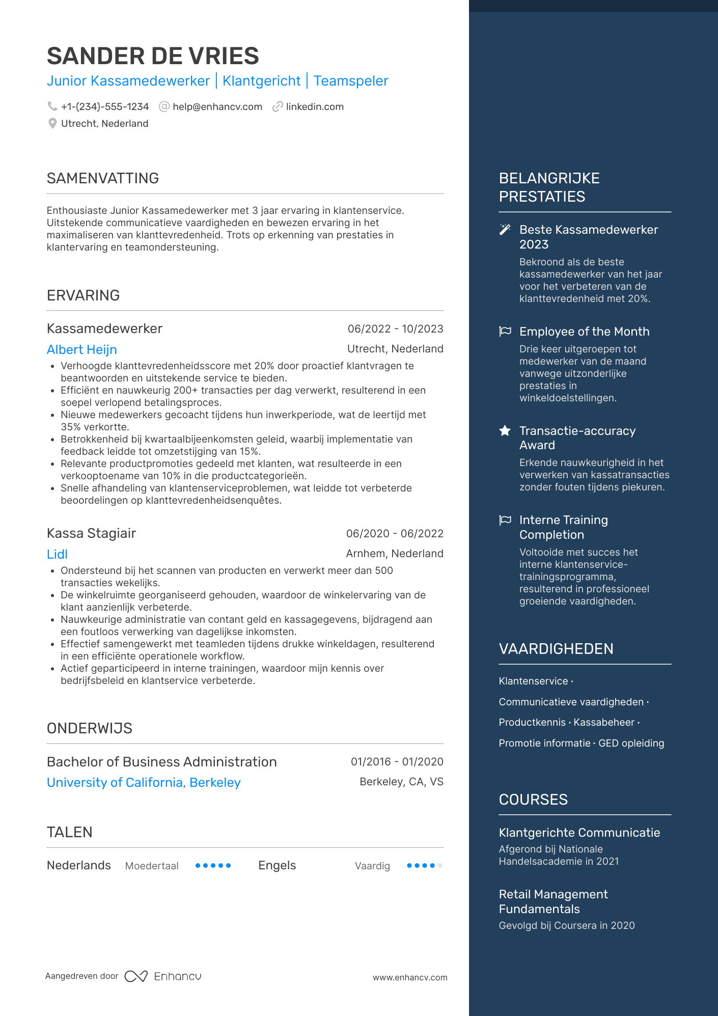 CV voor Junior Kassamedewerker Resume Example