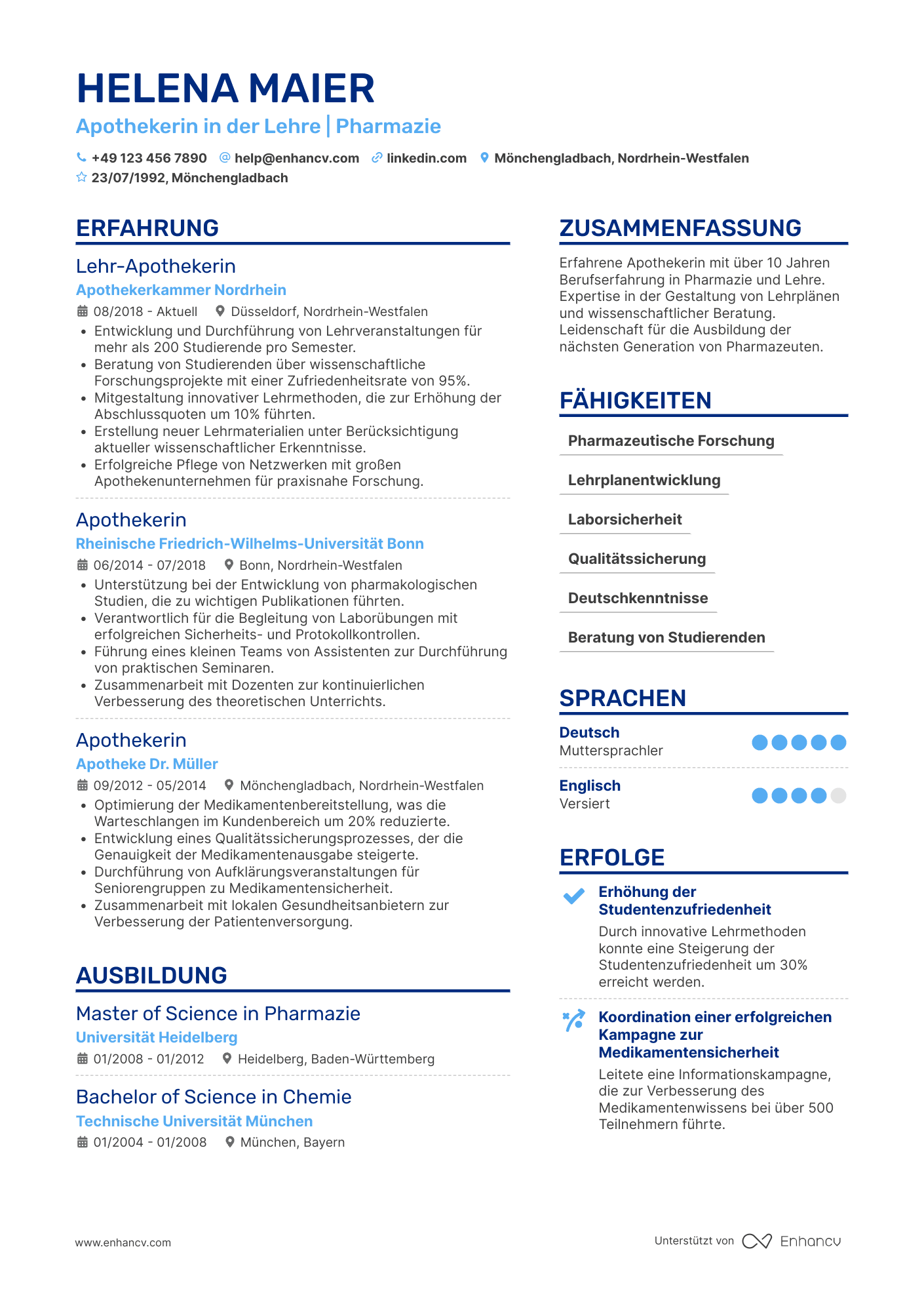 Lebenslauf als Apotheker in der Lehre Resume Example