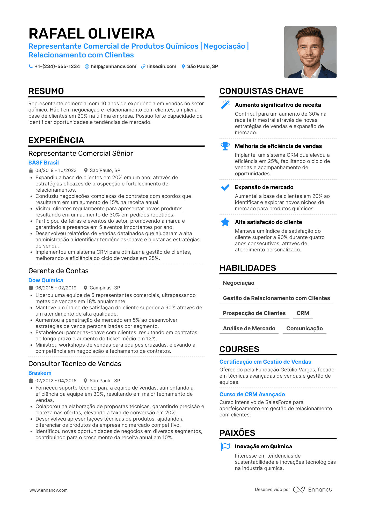 Representante comercial de produtos químicos Resume Example